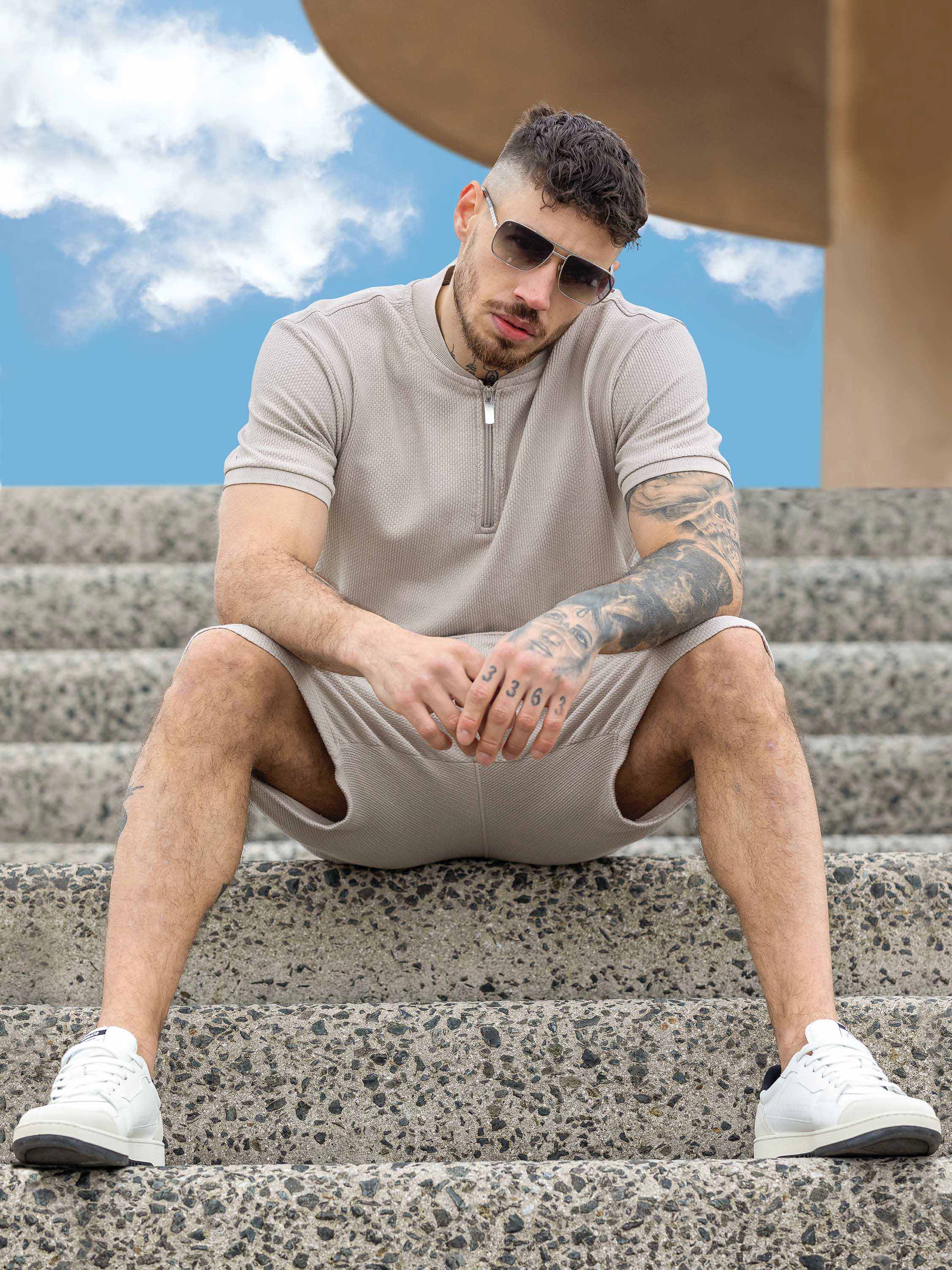 Adriano Waffle Shorts - Beige - Image 2