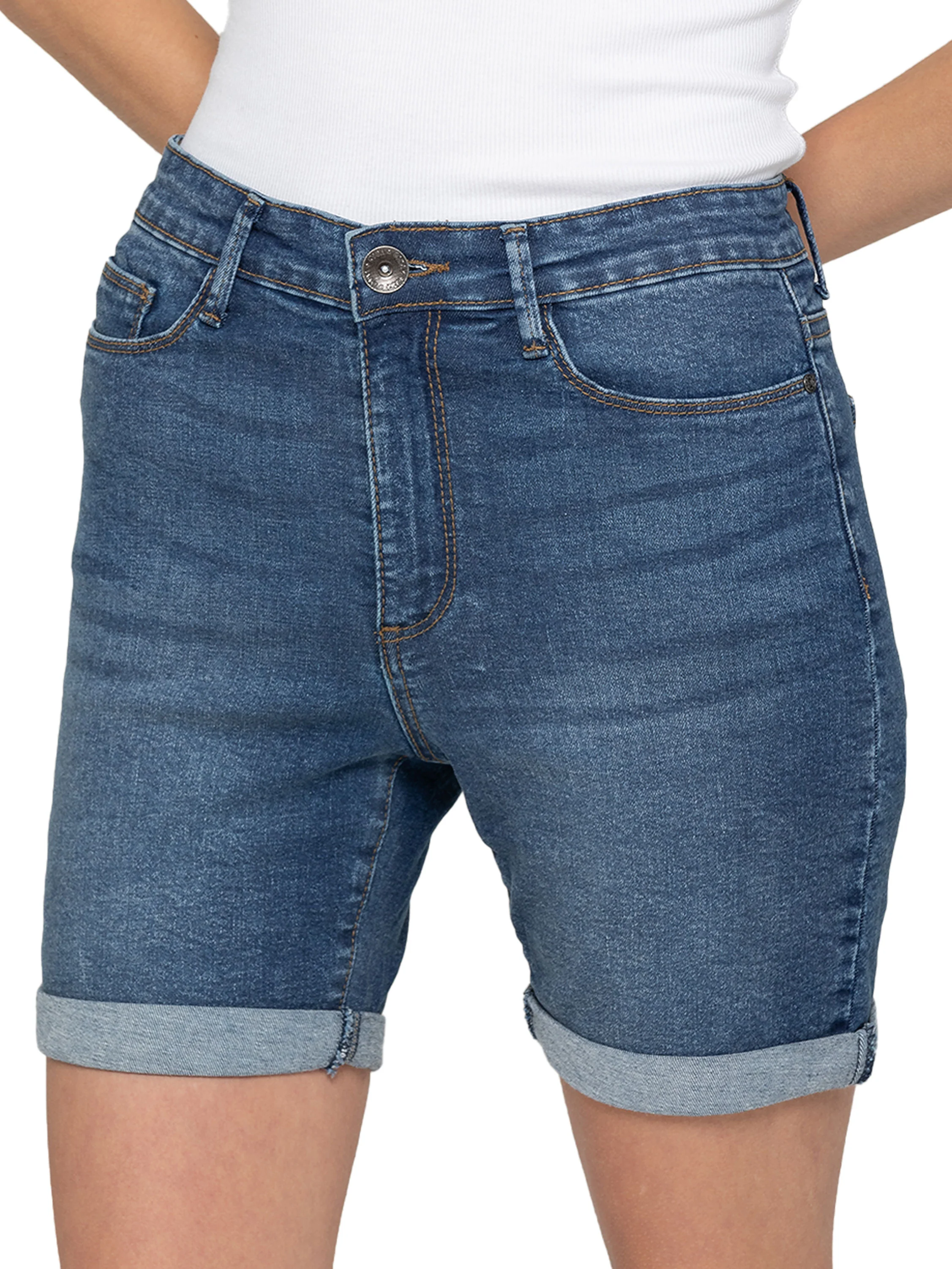 Alexa Stretch Denim Shorts - Blue - Image 3