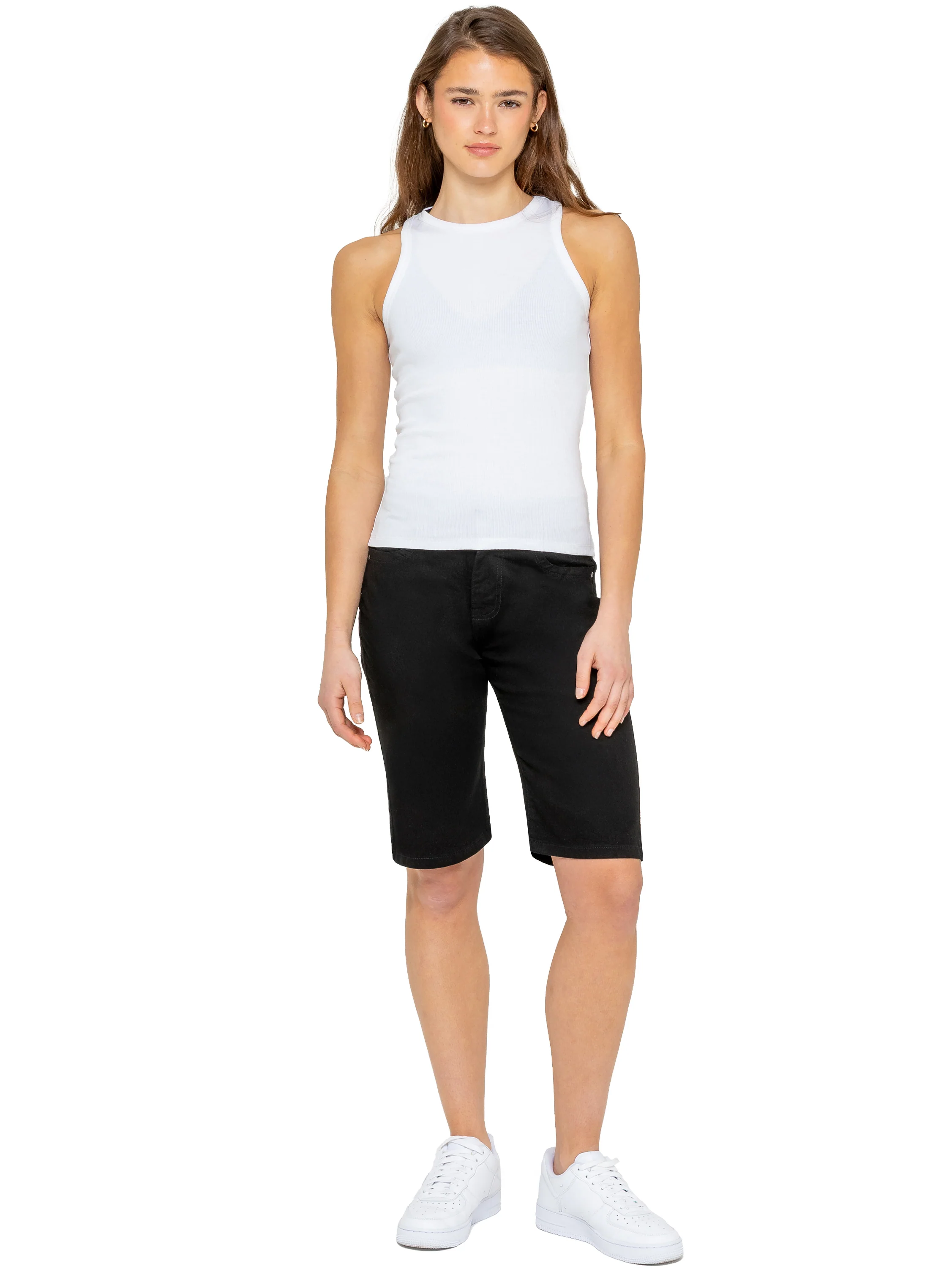 Alyssa Stretch Denim Mom Shorts - Black