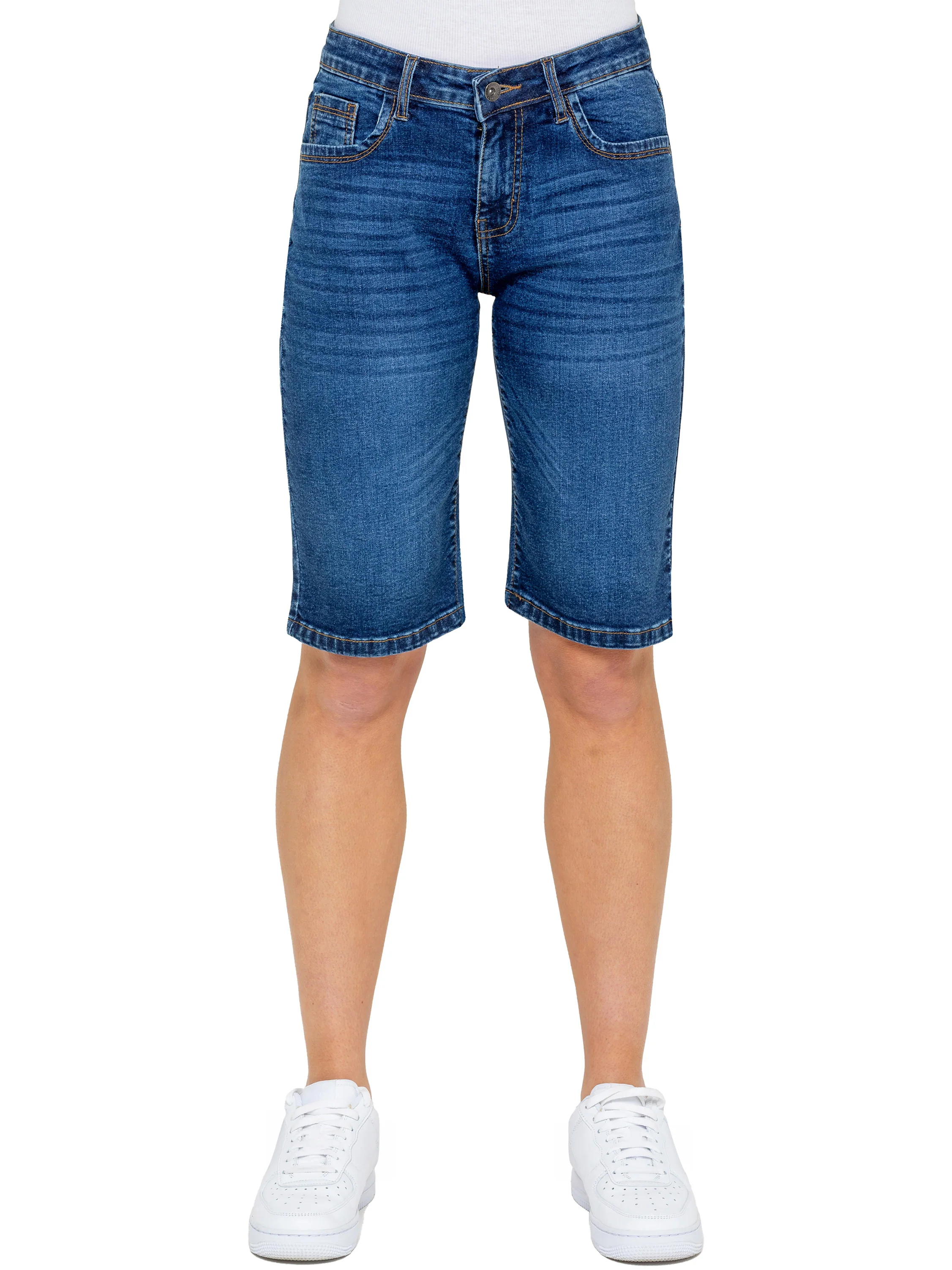 Alyssa Stretch Denim Mom Shorts - Blue - Image 4
