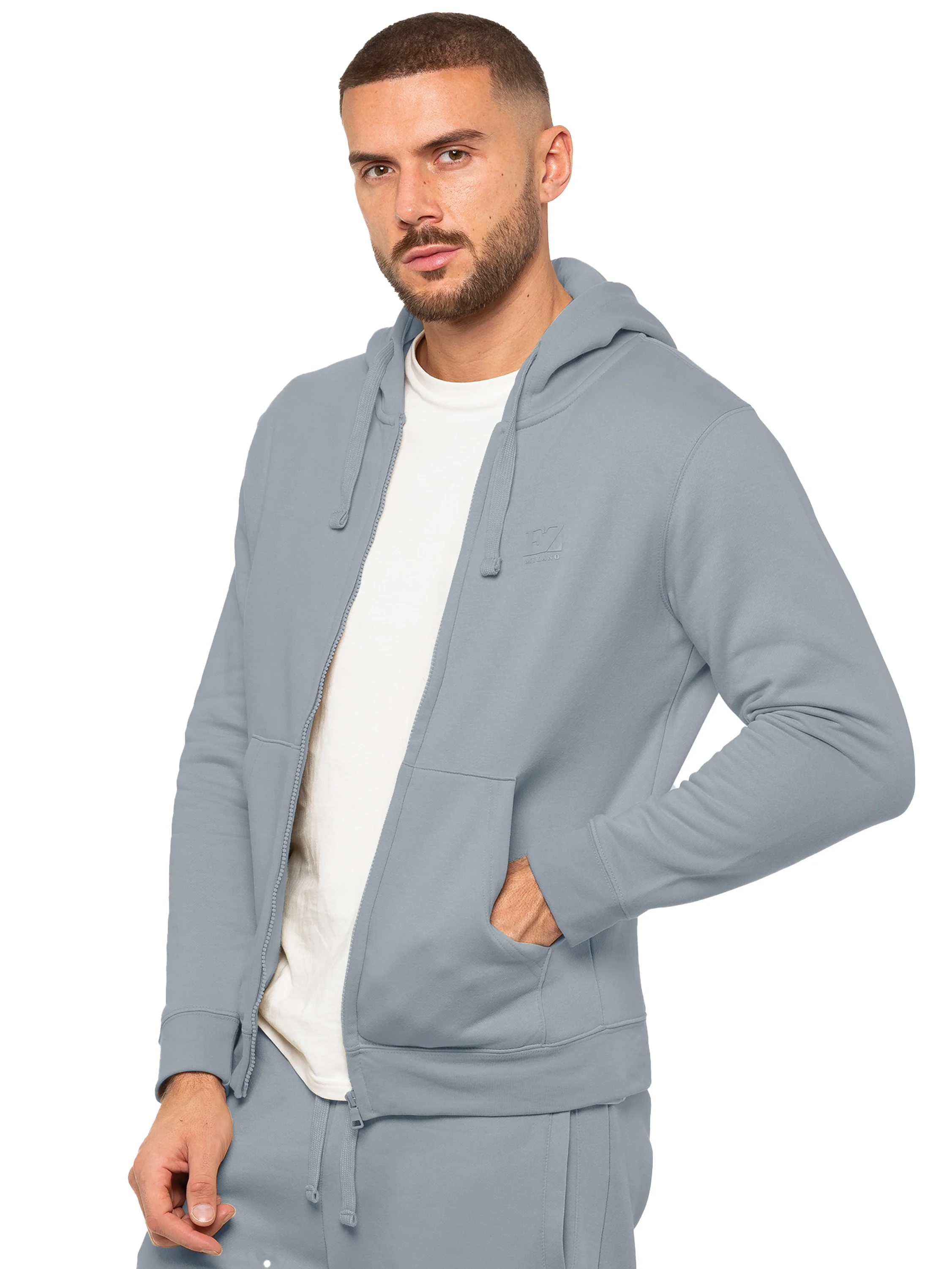 Archer Print Zip Up Hoodie - Coastal Blue