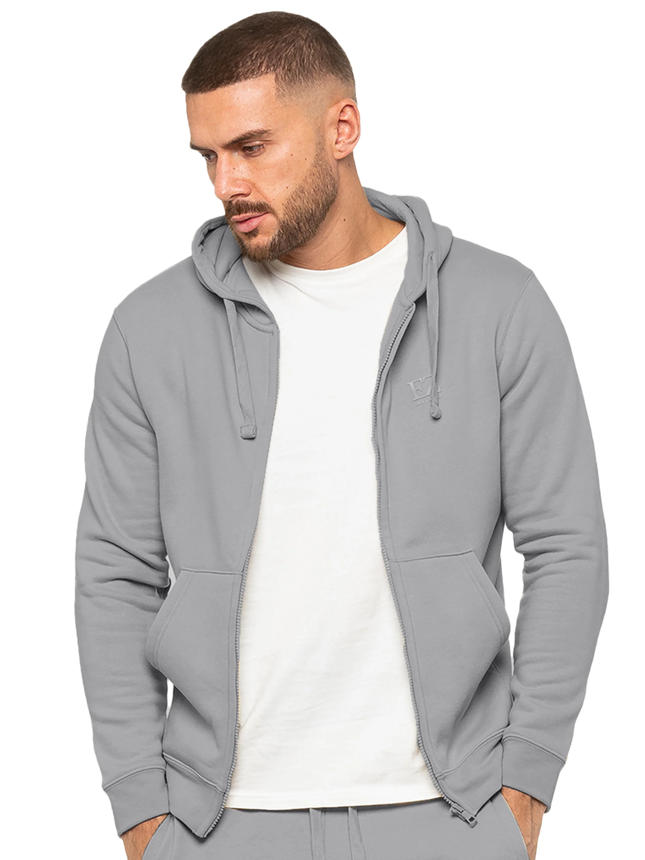 Archer Print Zip Up Hoodie - Grey