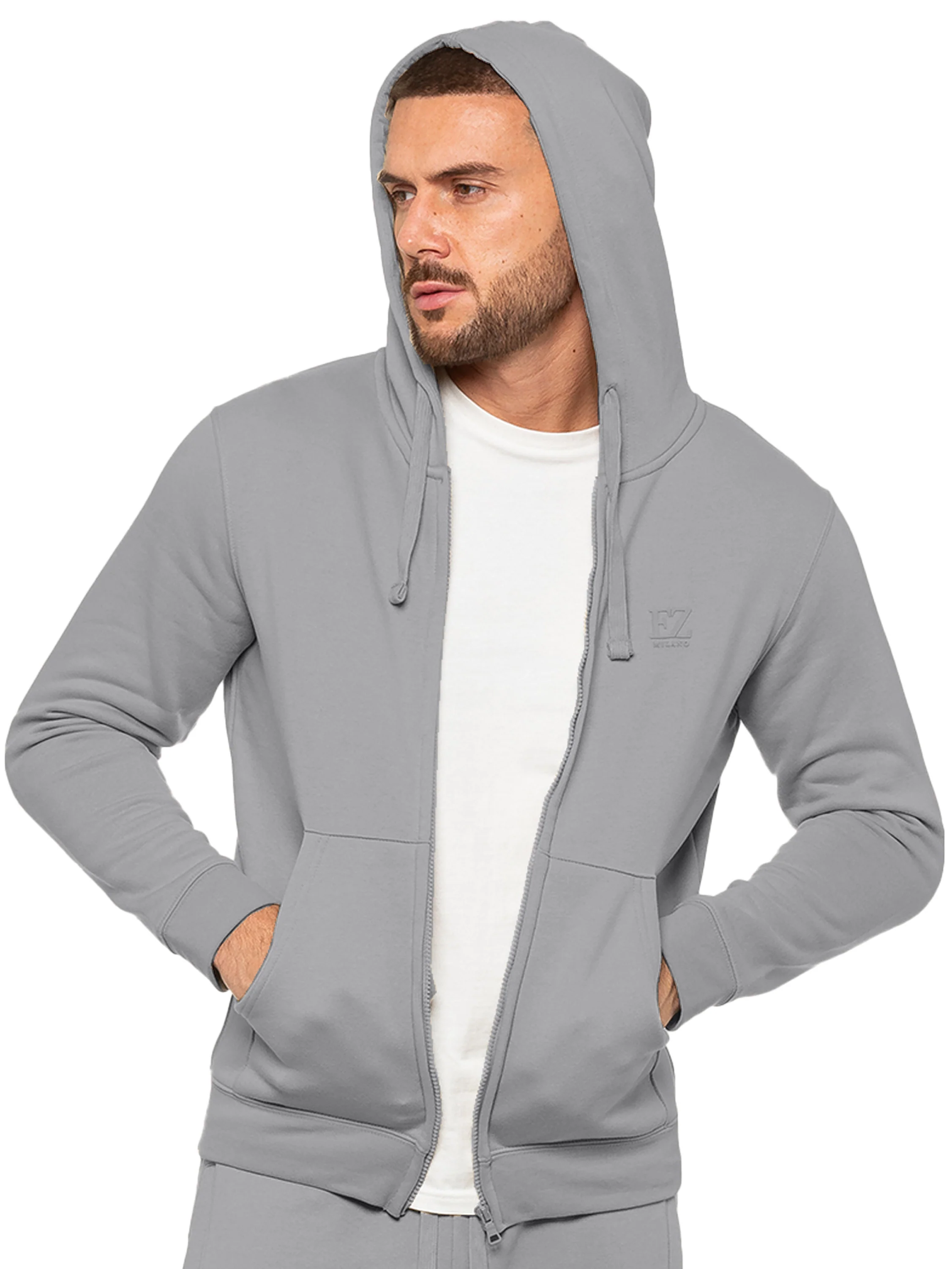 Archer Print Zip Up Hoodie - Grey - Image 5