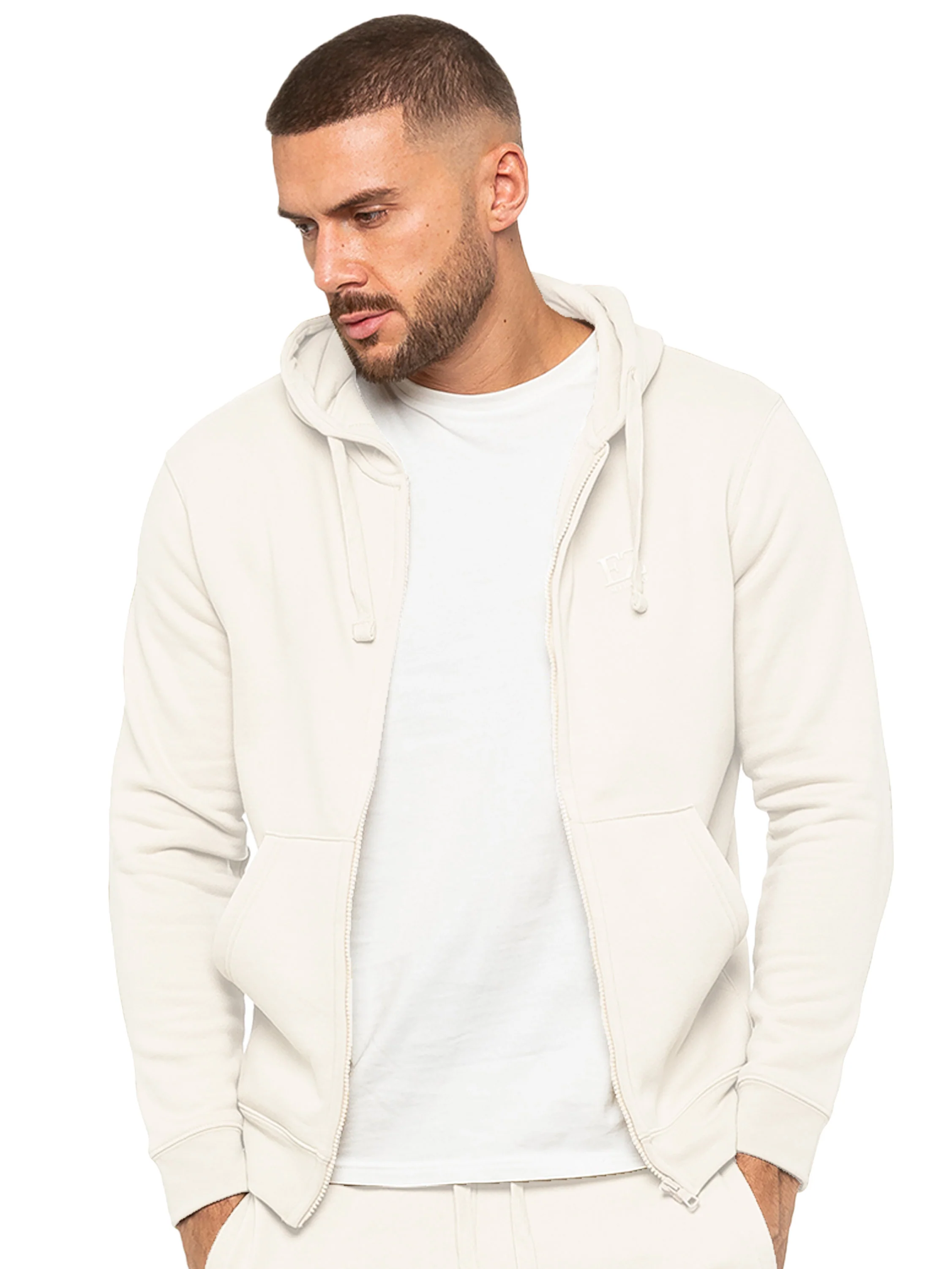 Archer Print Zip Up Hoodie - Off White - Image 3