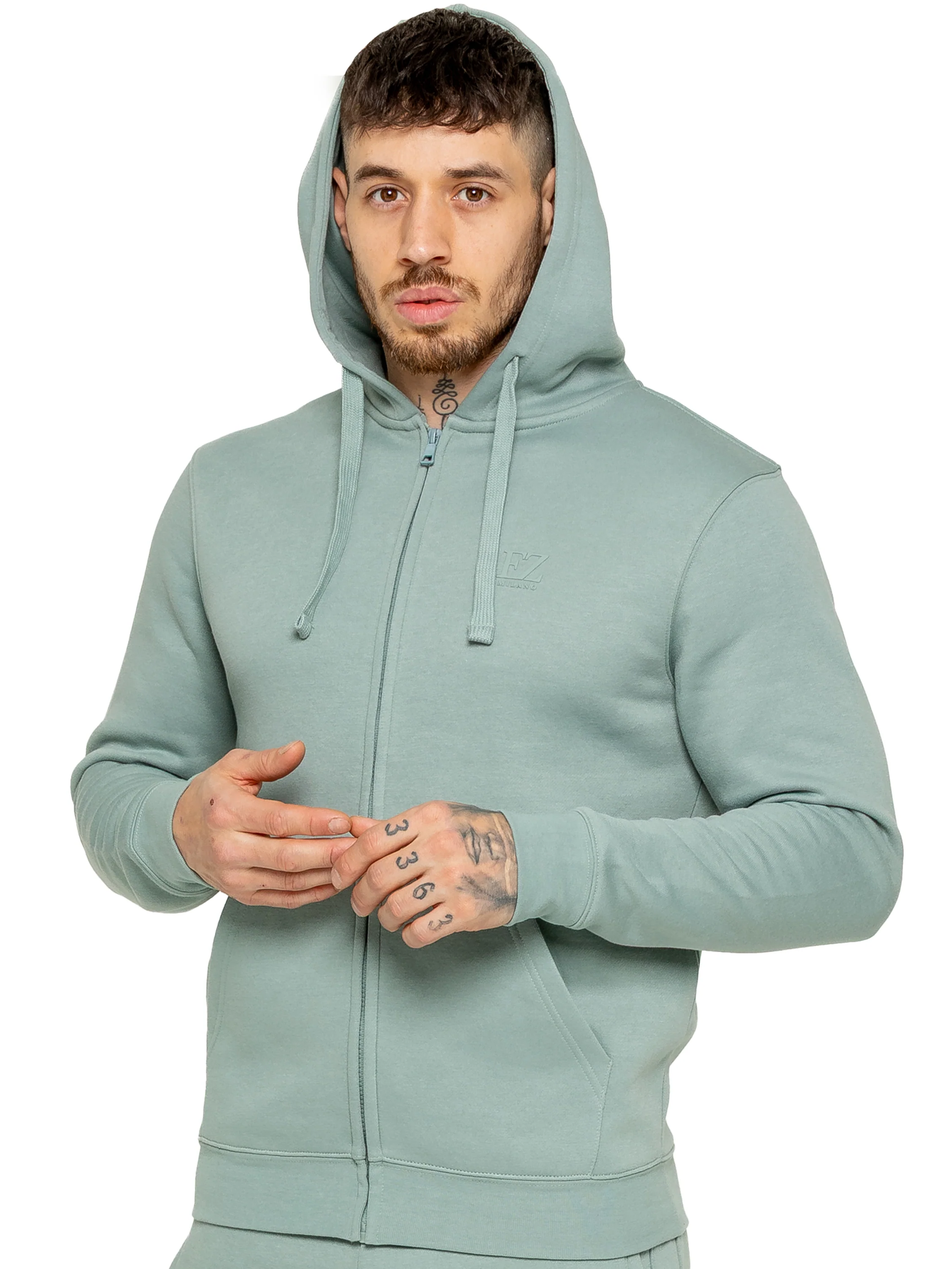 Archer Print Zip Up Hoodie - Sage - Image 2