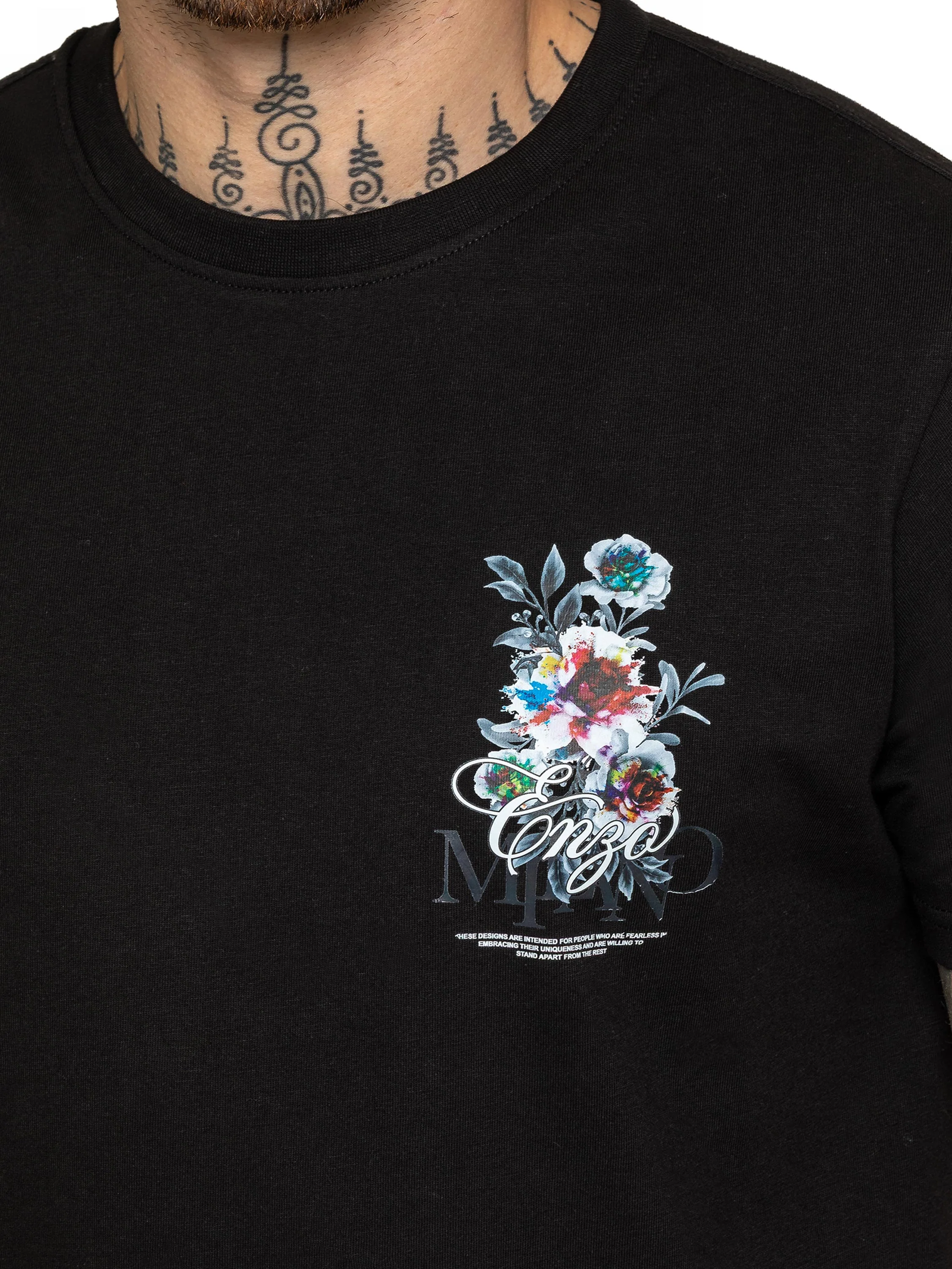 Arrigo Graphic Floral T-Shirt - Black - Image 3