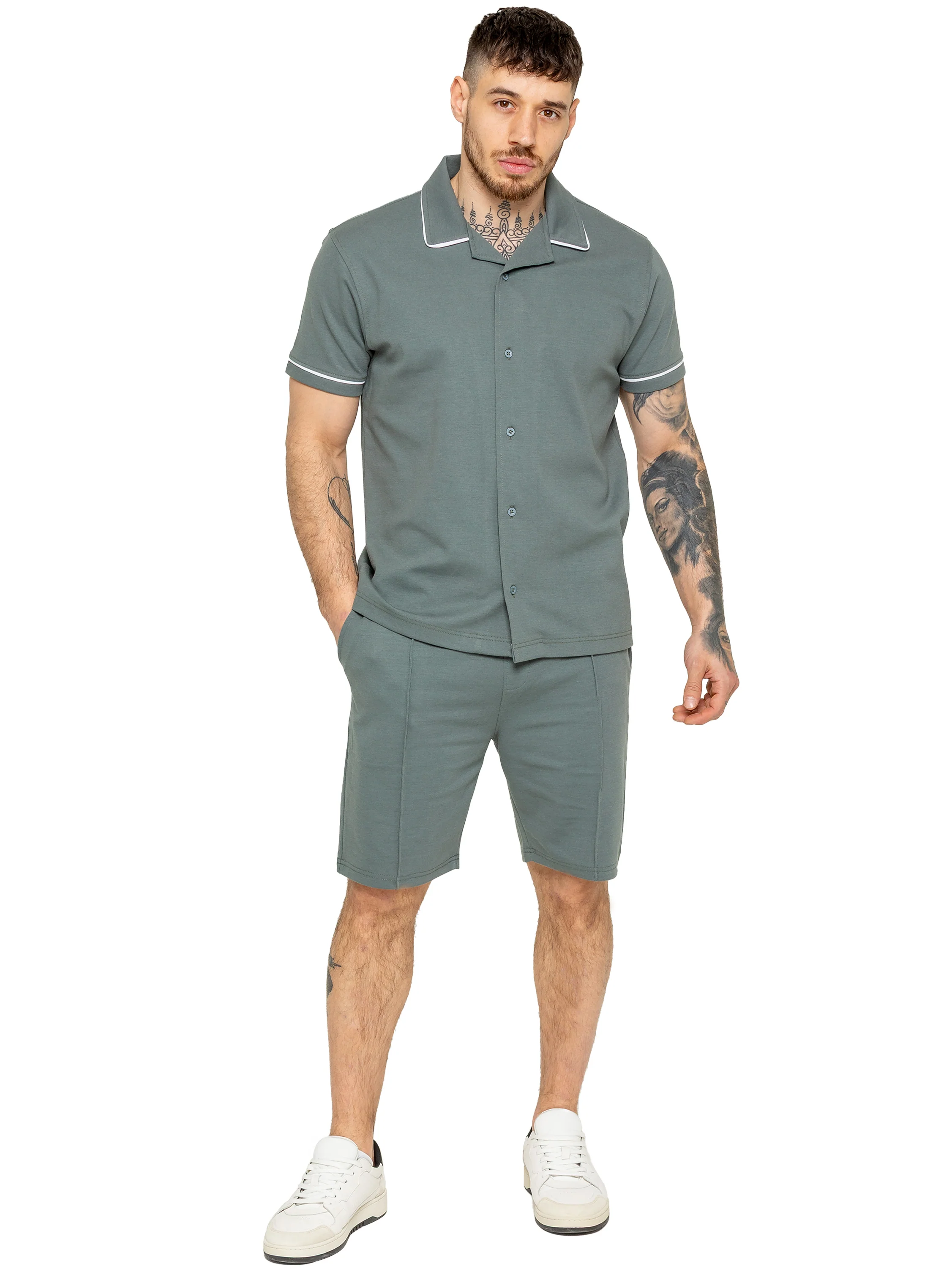 Berrettini Piping Shirt and Shorts Set- Emerald Green