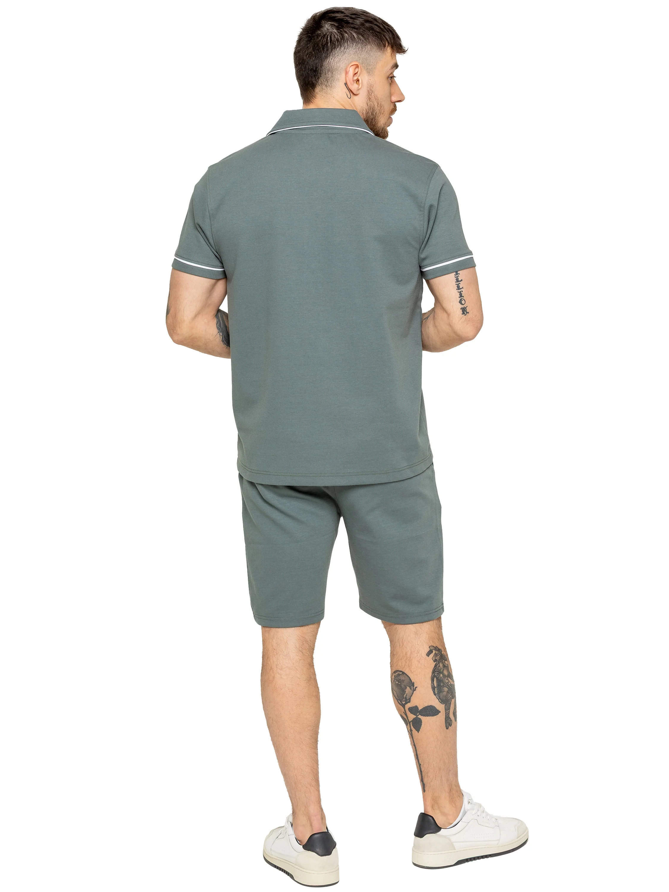 Berrettini Piping Shirt and Shorts Set- Emerald Green - Image 3
