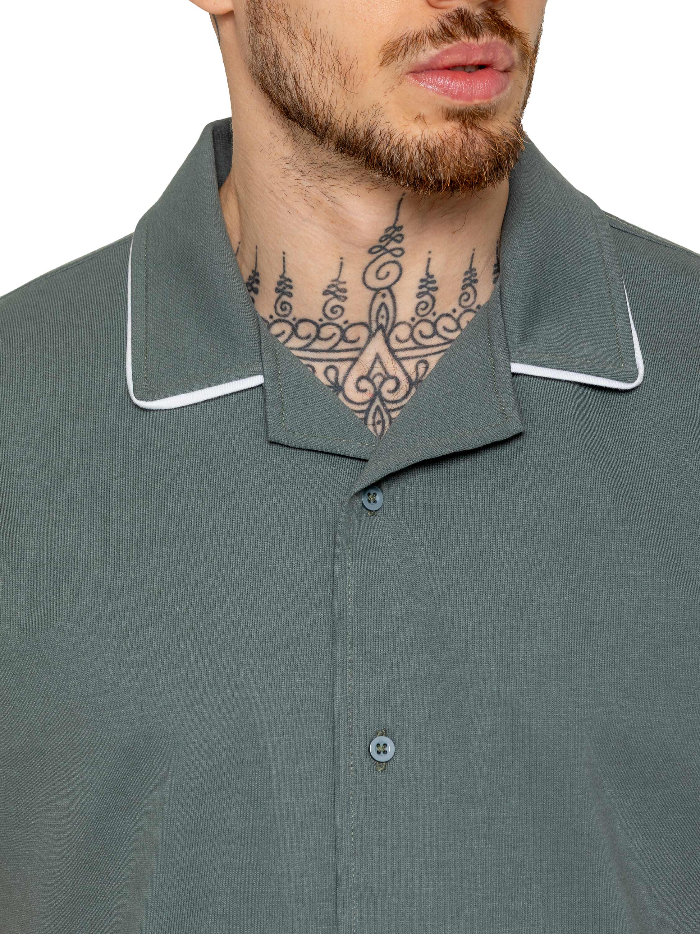 Berrettini Piping Shirt and Shorts Set- Emerald Green - Image 5