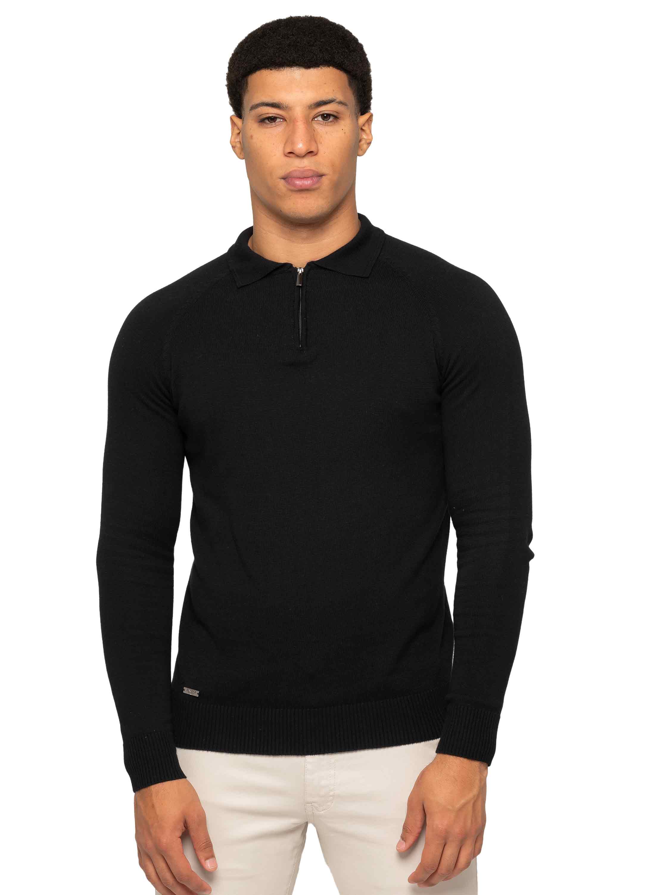 Collar Neck Half Zip Knitted Jumper - Black - Image 3