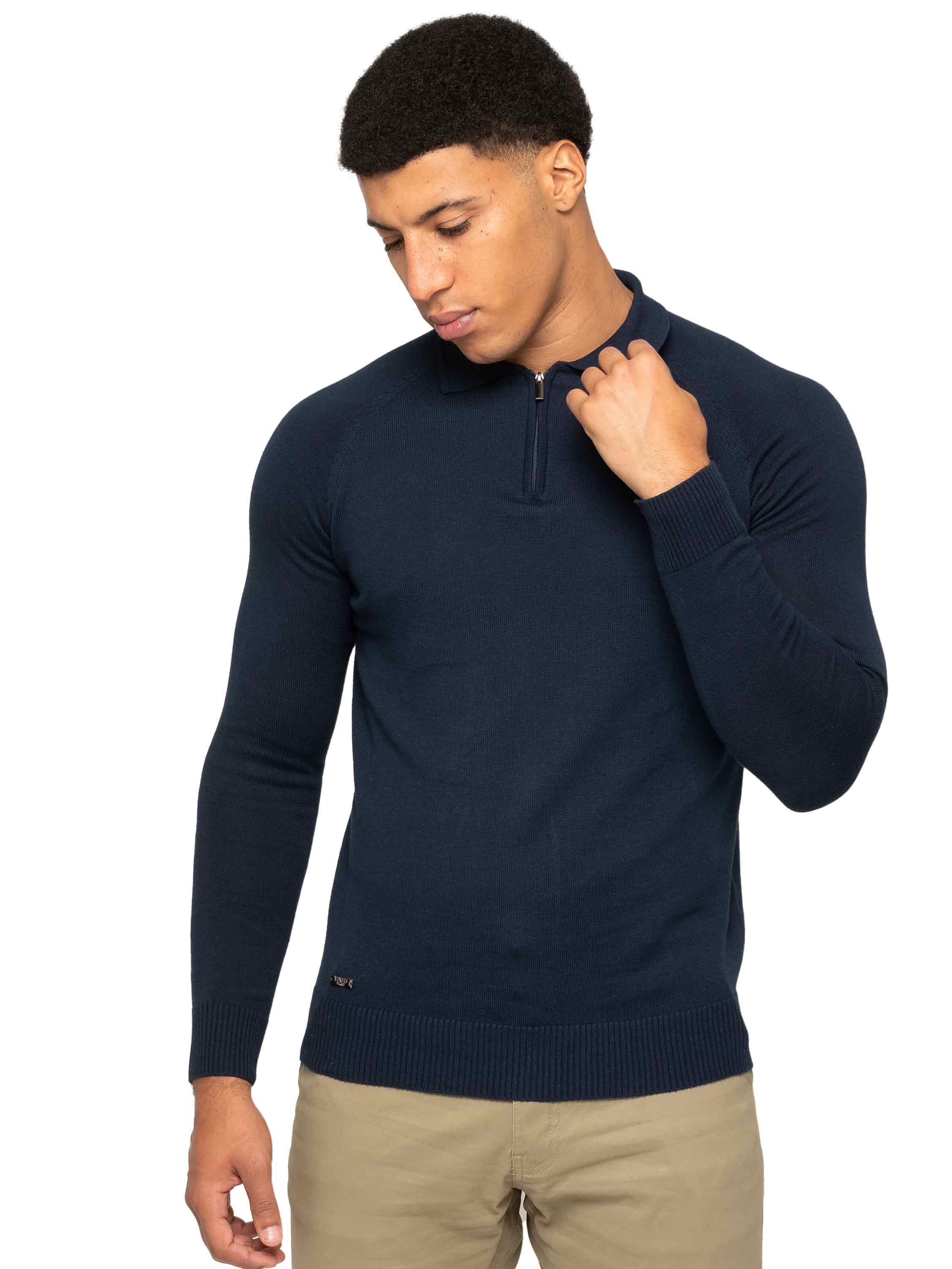 Collar Neck Half Zip Knitted Jumper - Navy