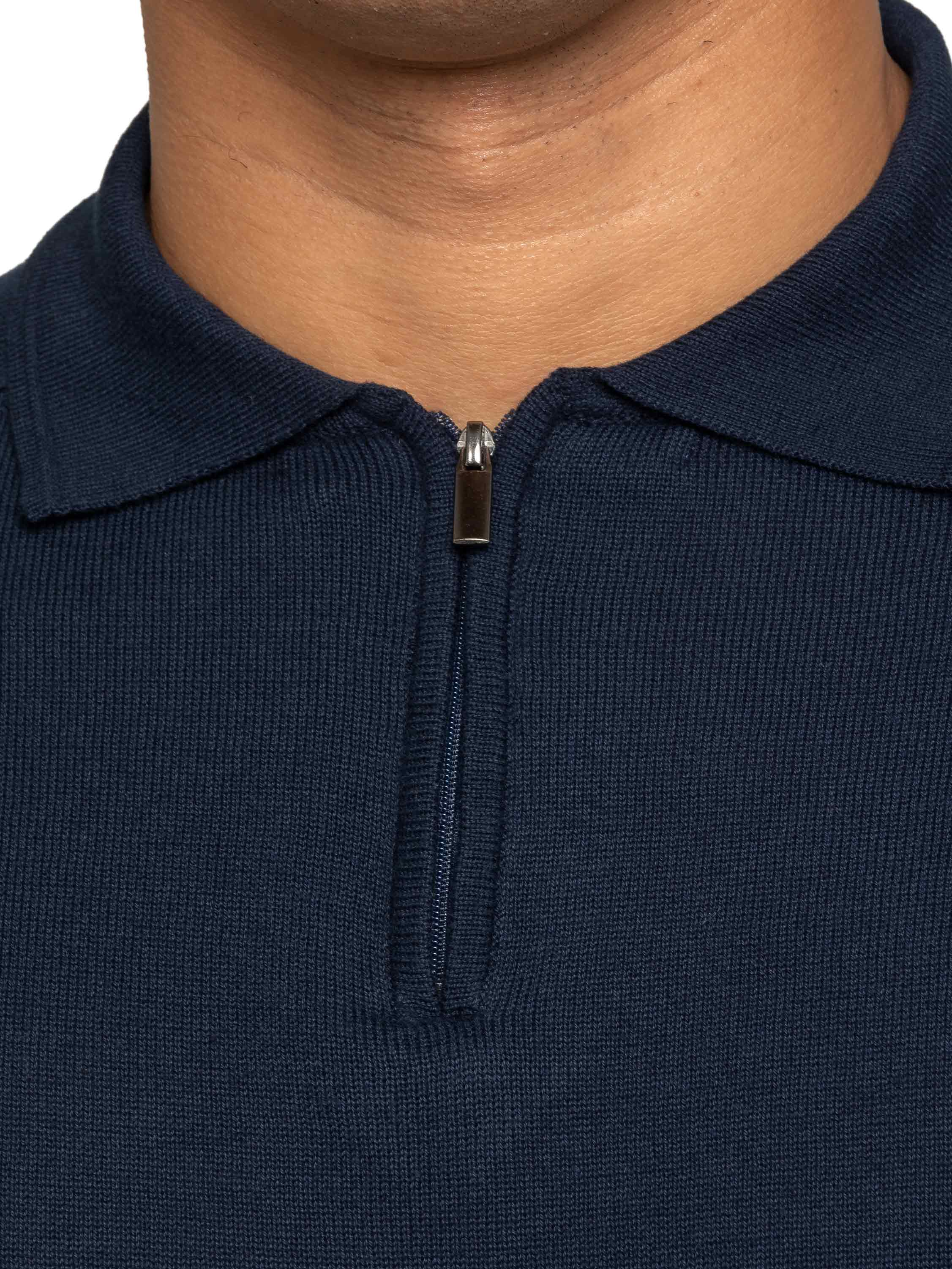 Collar Neck Half Zip Knitted Jumper - Navy - Image 5