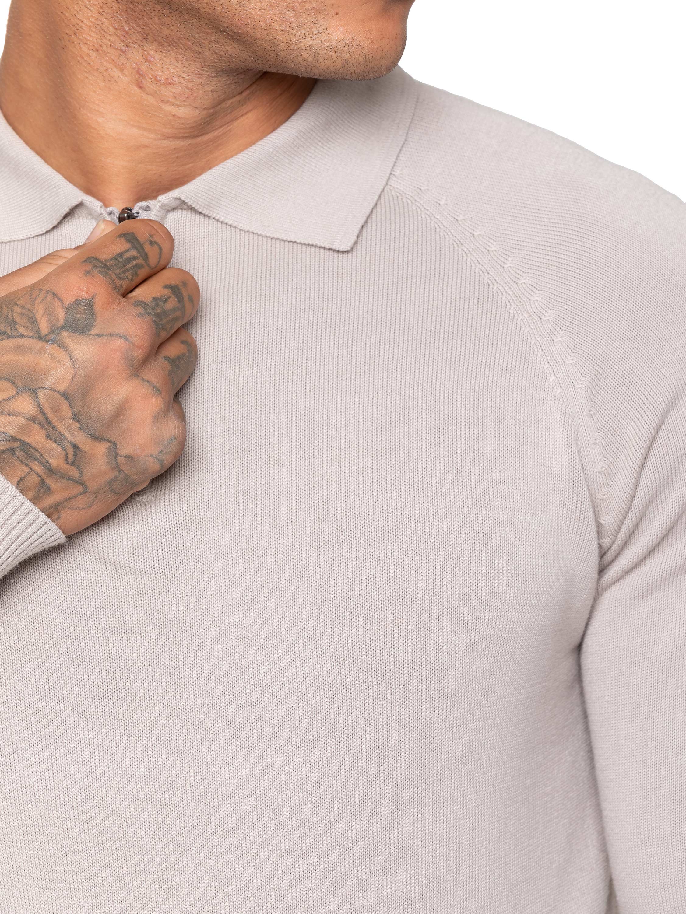 Collar Neck Half Zip Knitted Jumper - Stone - Image 2