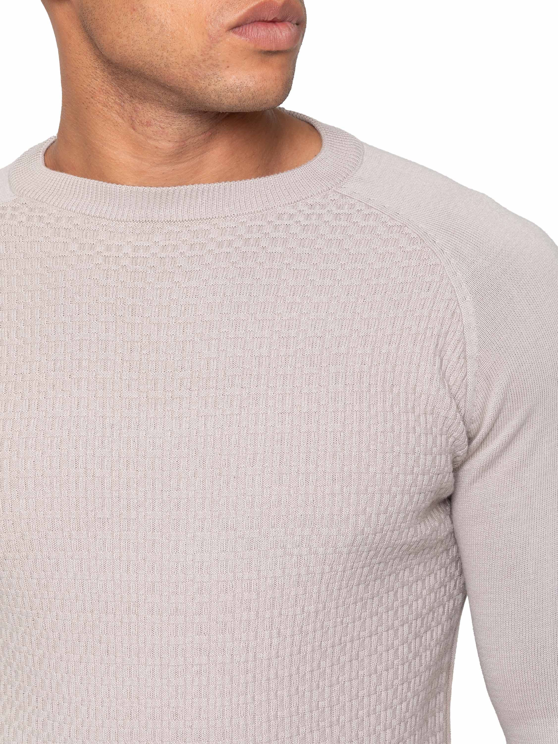 Cotton Crew Neck Casual Textured Jumper - Stone - Image 4