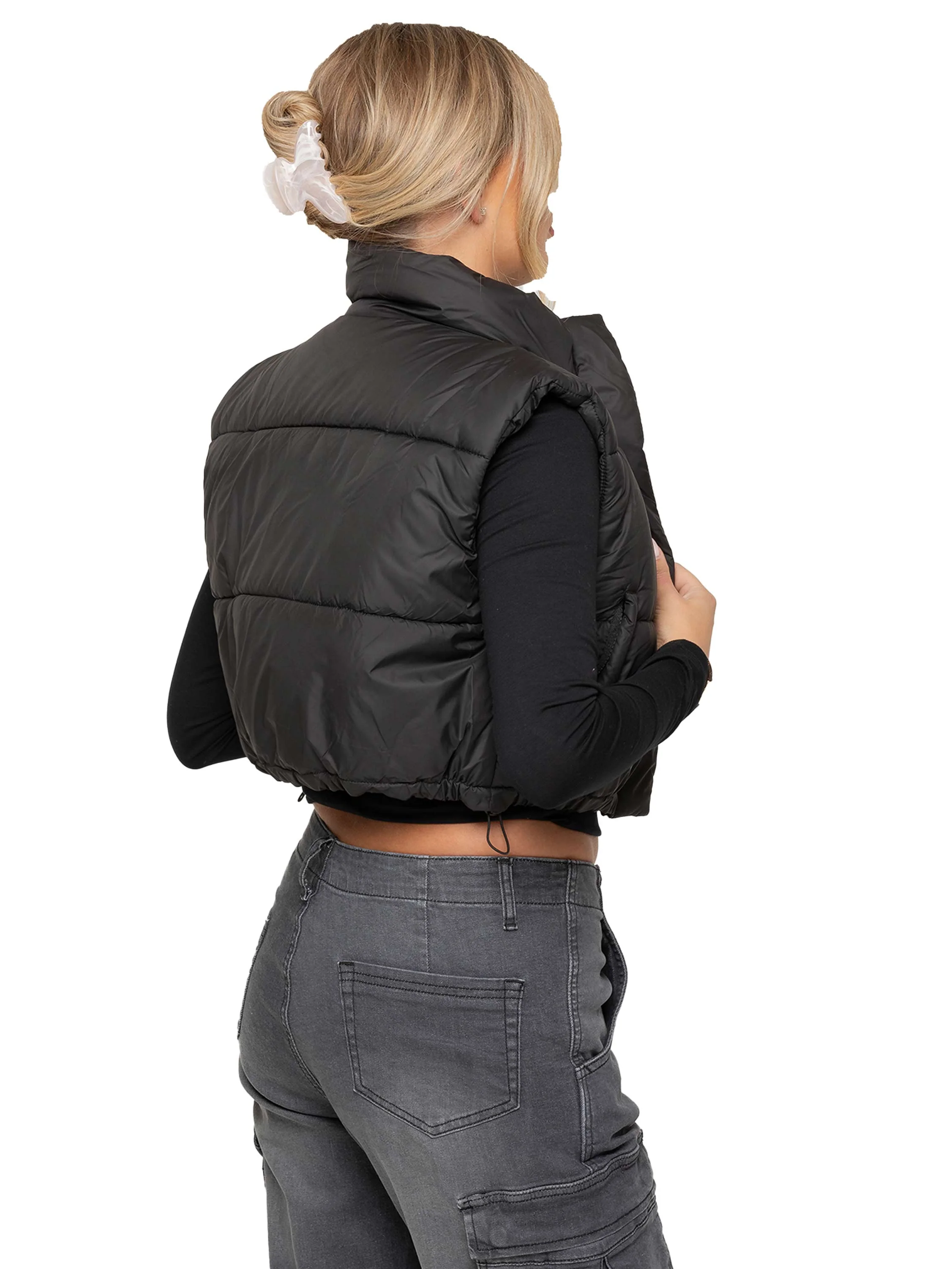 Crop Puffer Gilet - Black - Image 4