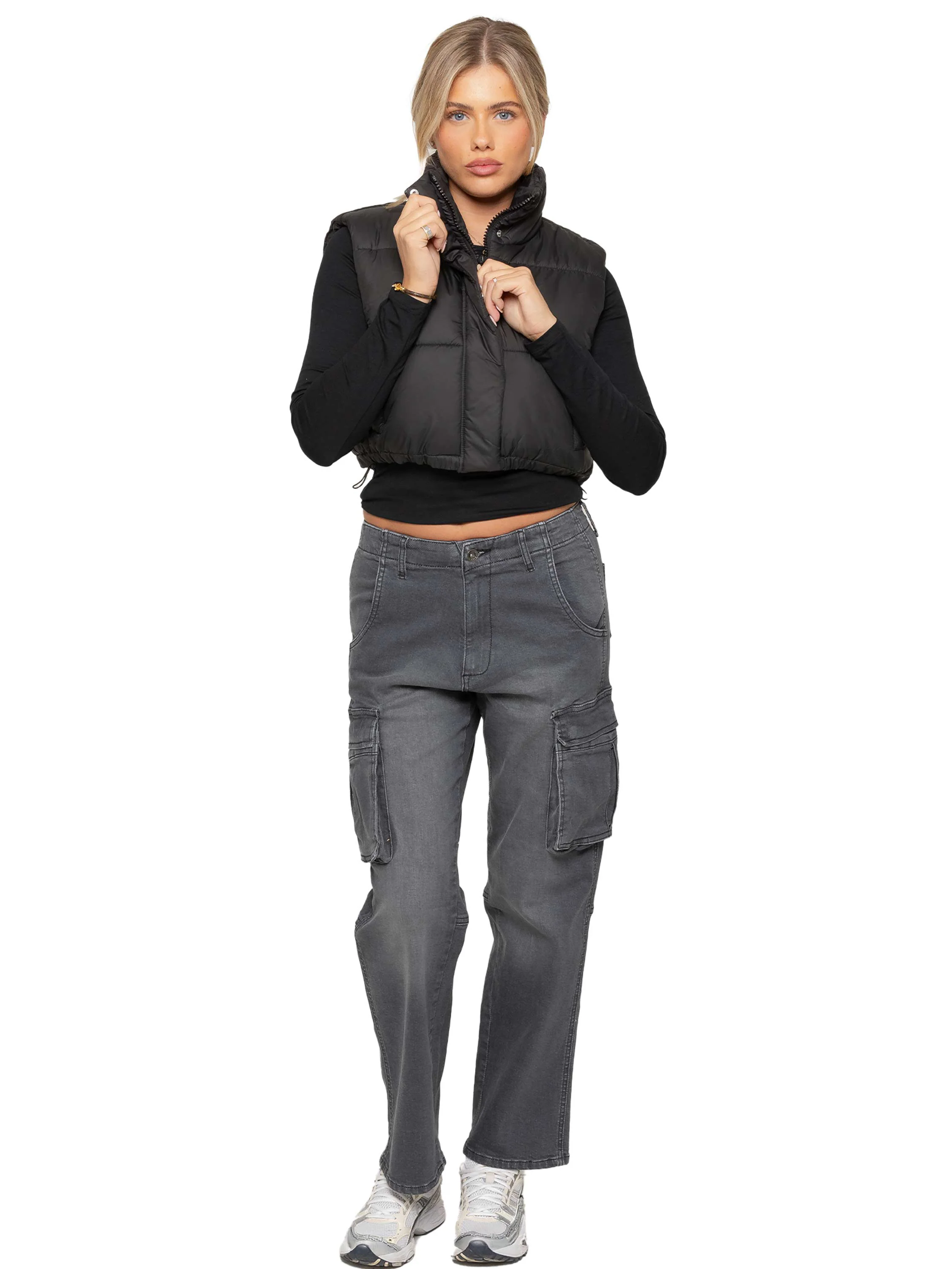 Crop Puffer Gilet - Black - Image 5