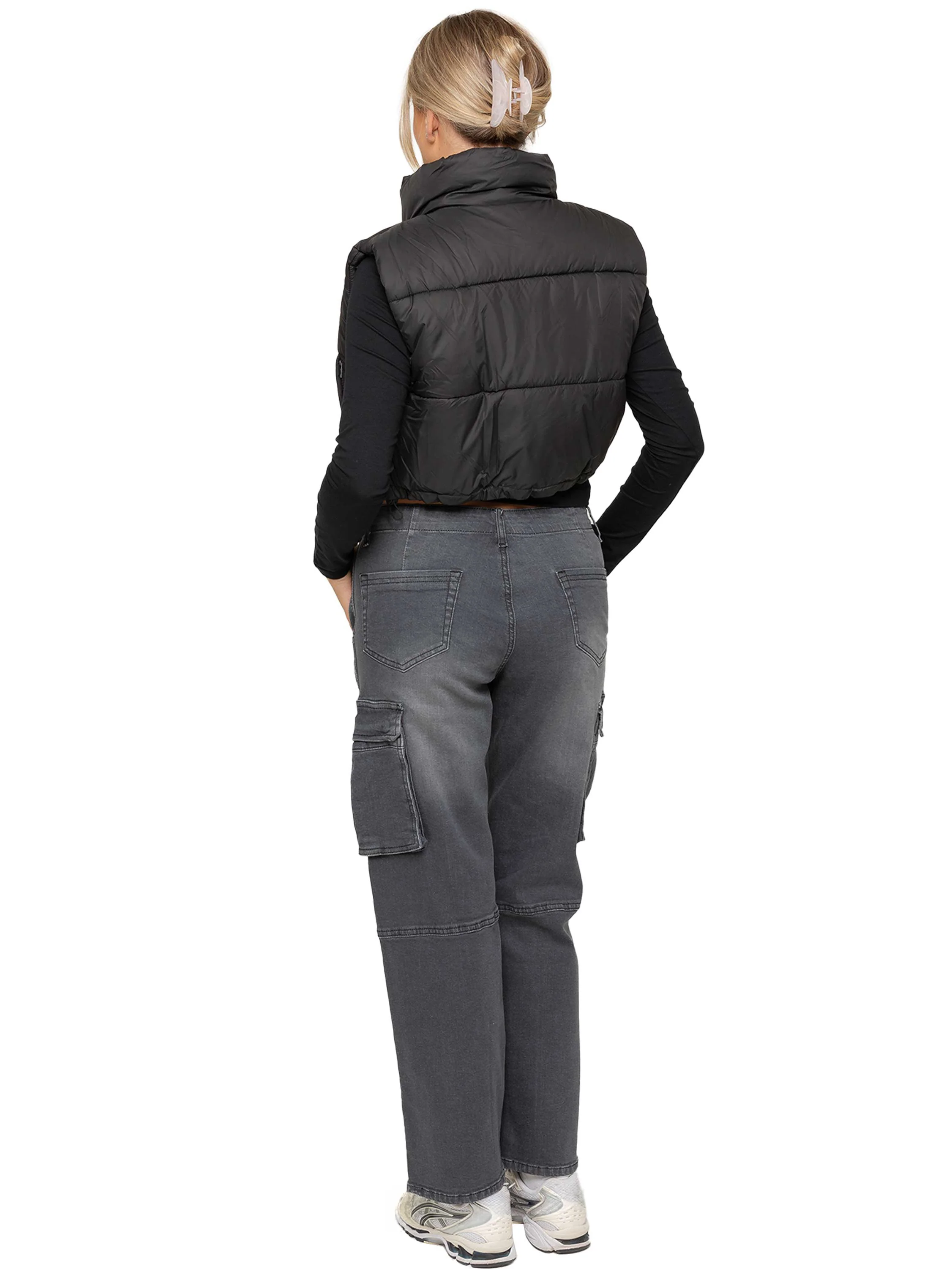 Crop Puffer Gilet - Black - Image 7