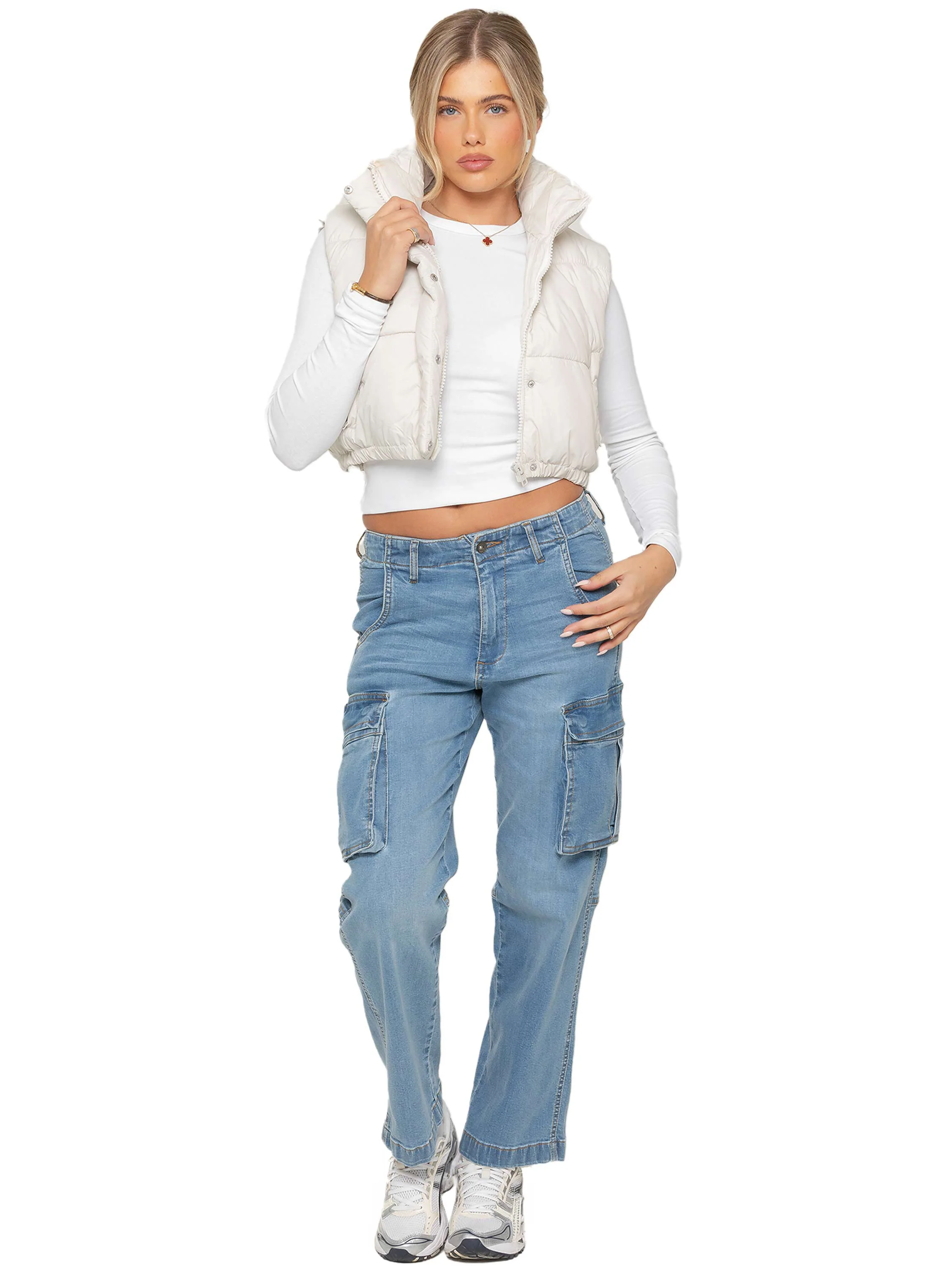 Crop Puffer Gilet - Off White - Image 4
