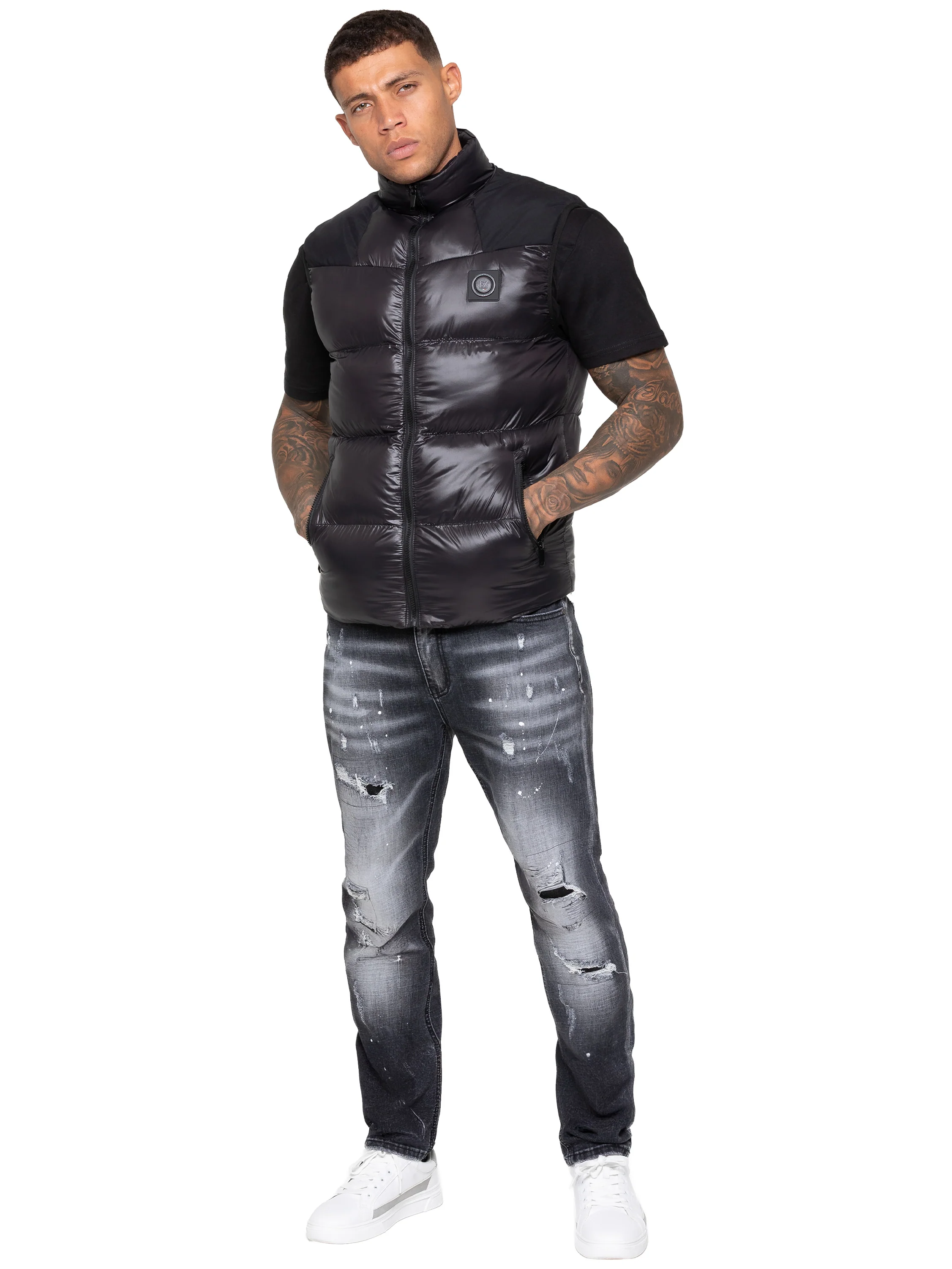 Domenico Zip Through Puffer Gilet - Black - Image 5