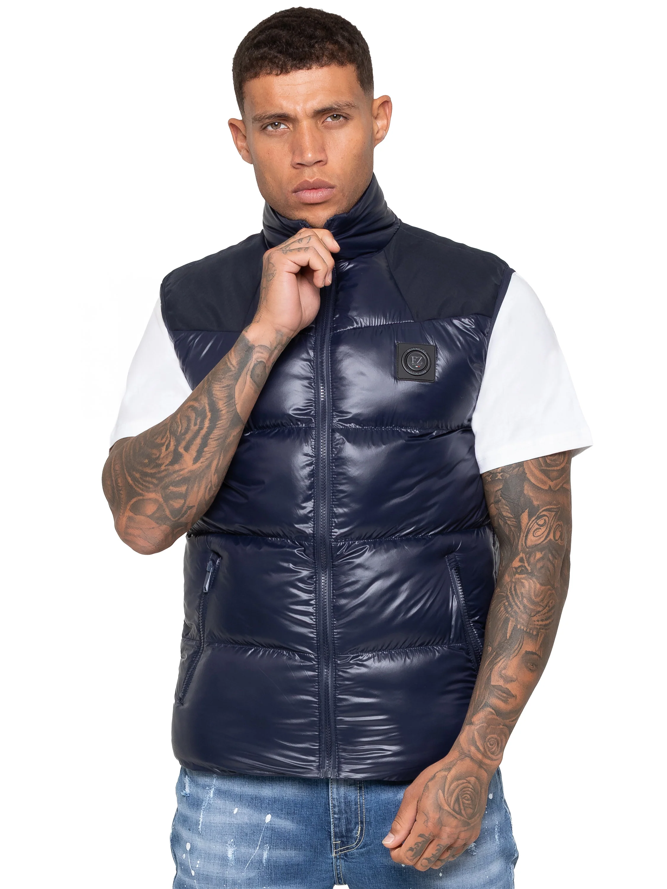 Domenico Zip Through Puffer Gilet - Navy