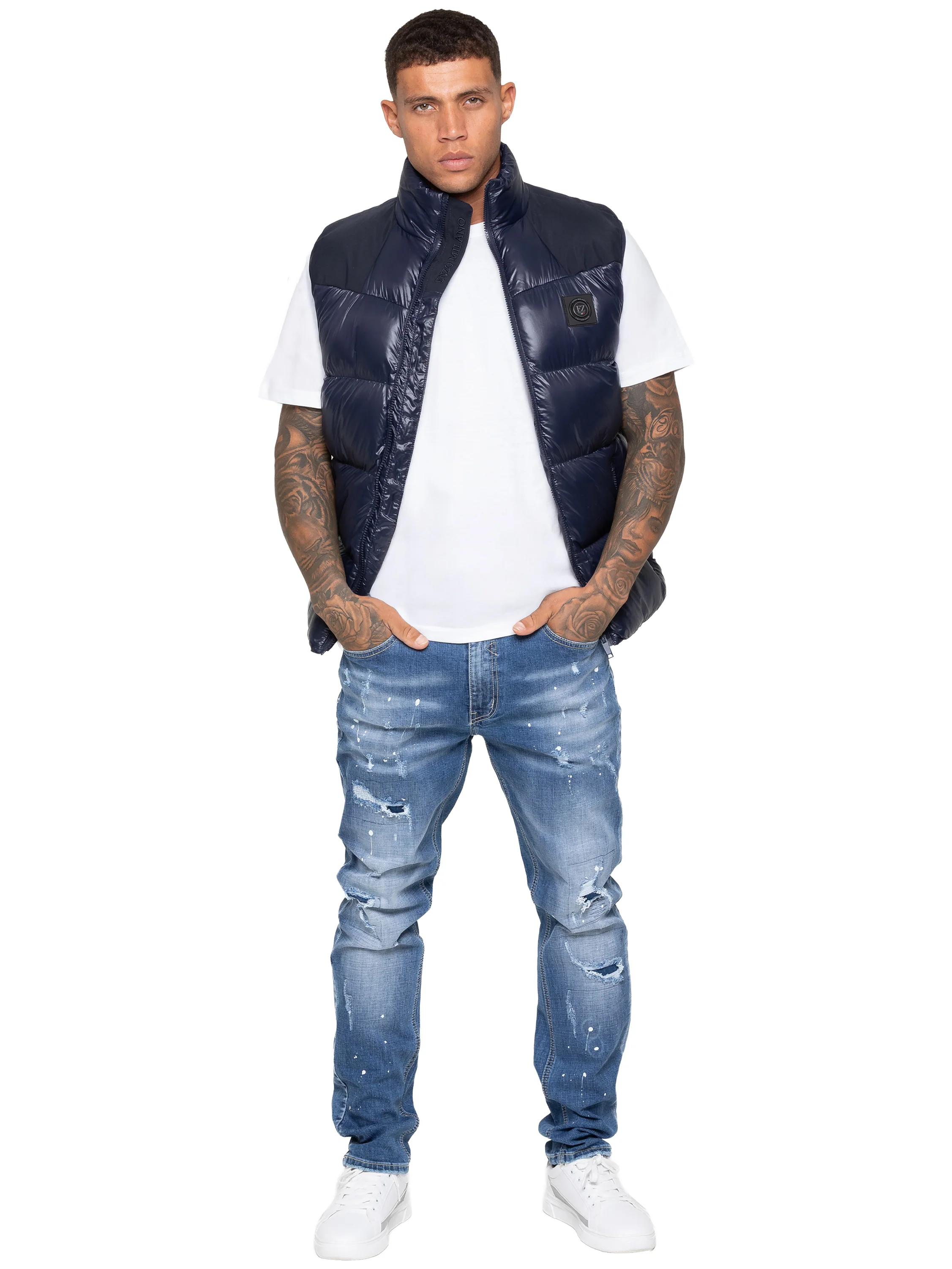 Domenico Zip Through Puffer Gilet - Navy - Image 2
