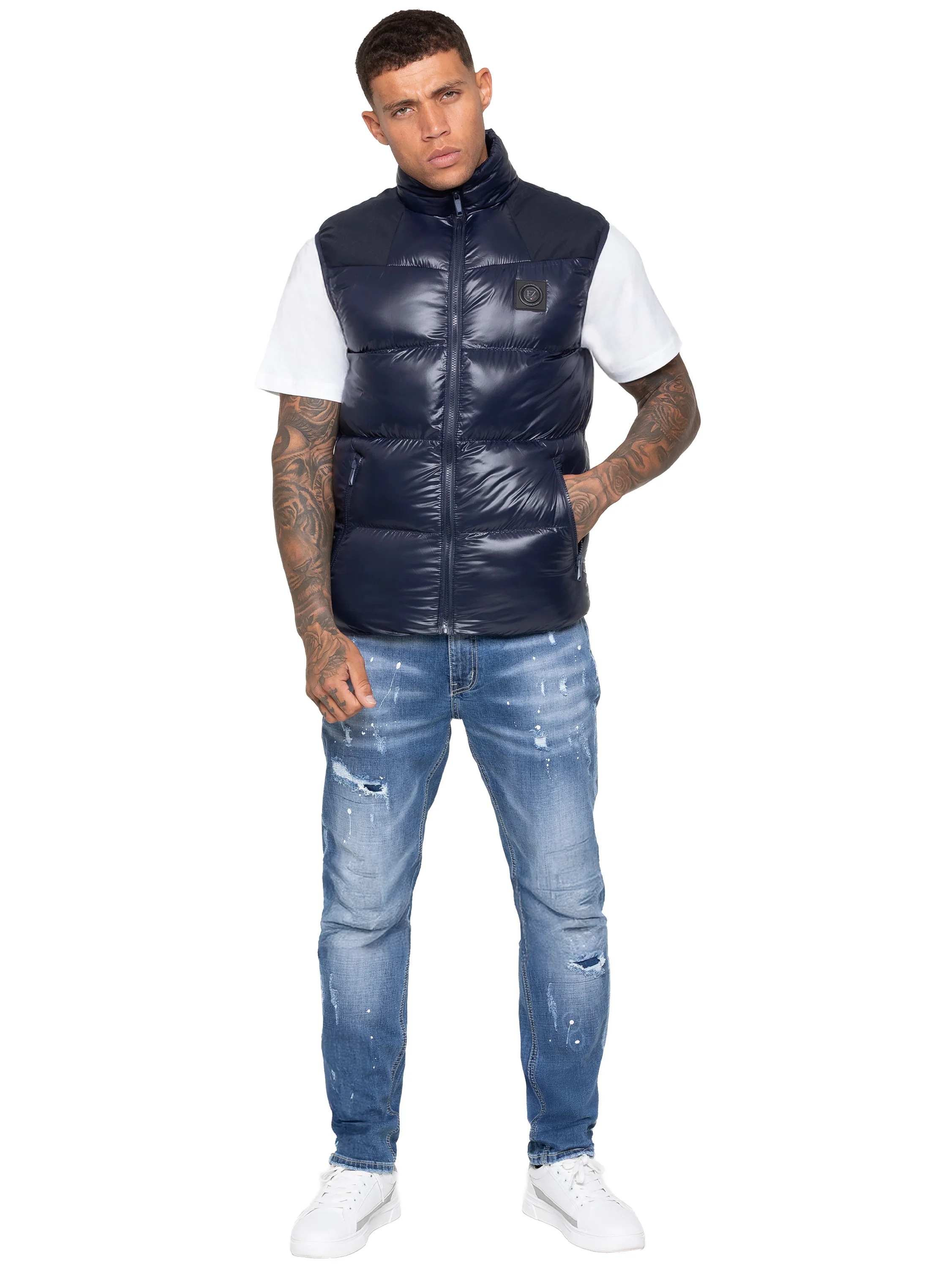 Domenico Zip Through Puffer Gilet - Navy - Image 5