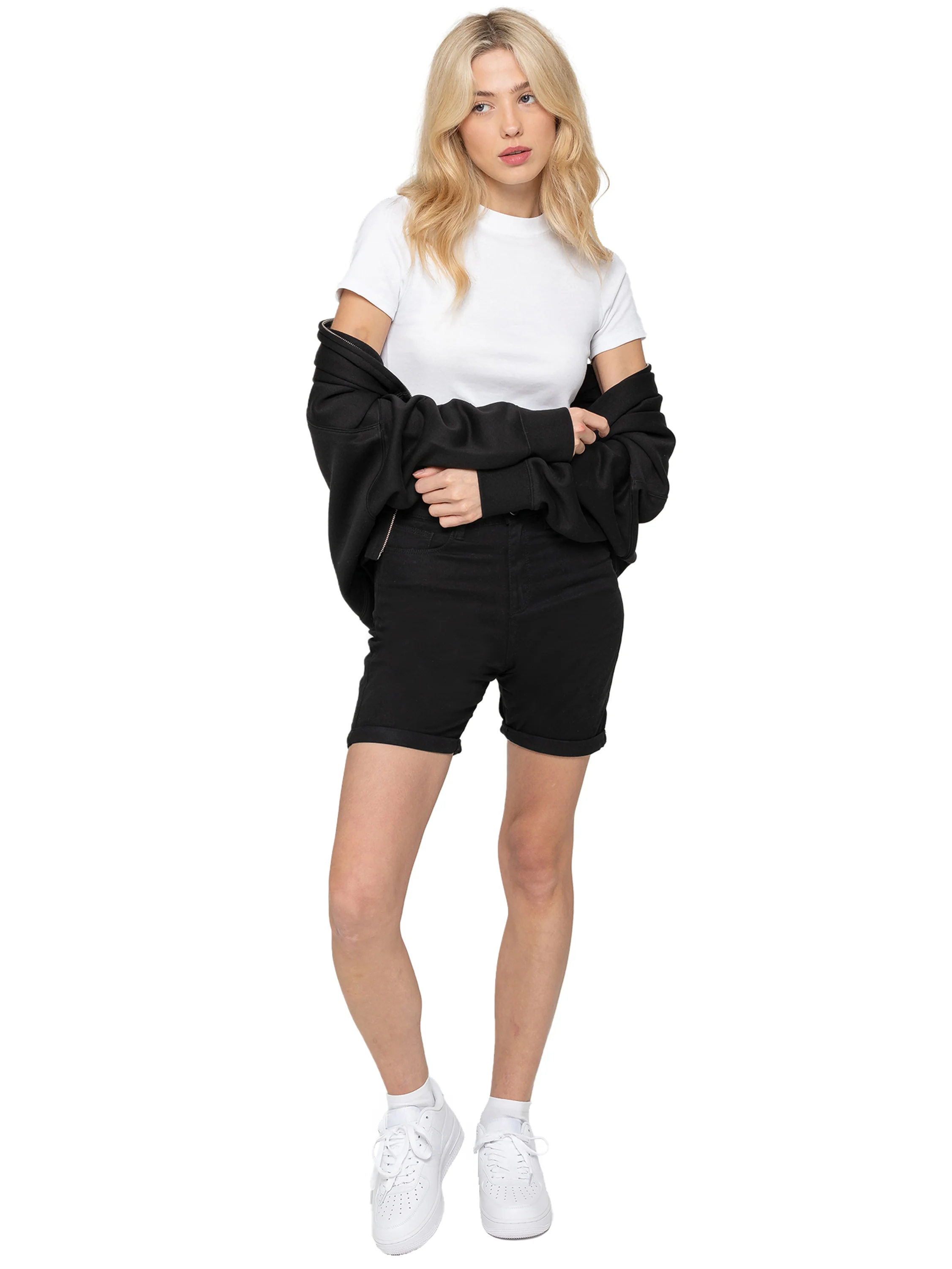 Ellie Cotton Blend Chino Shorts - Black
