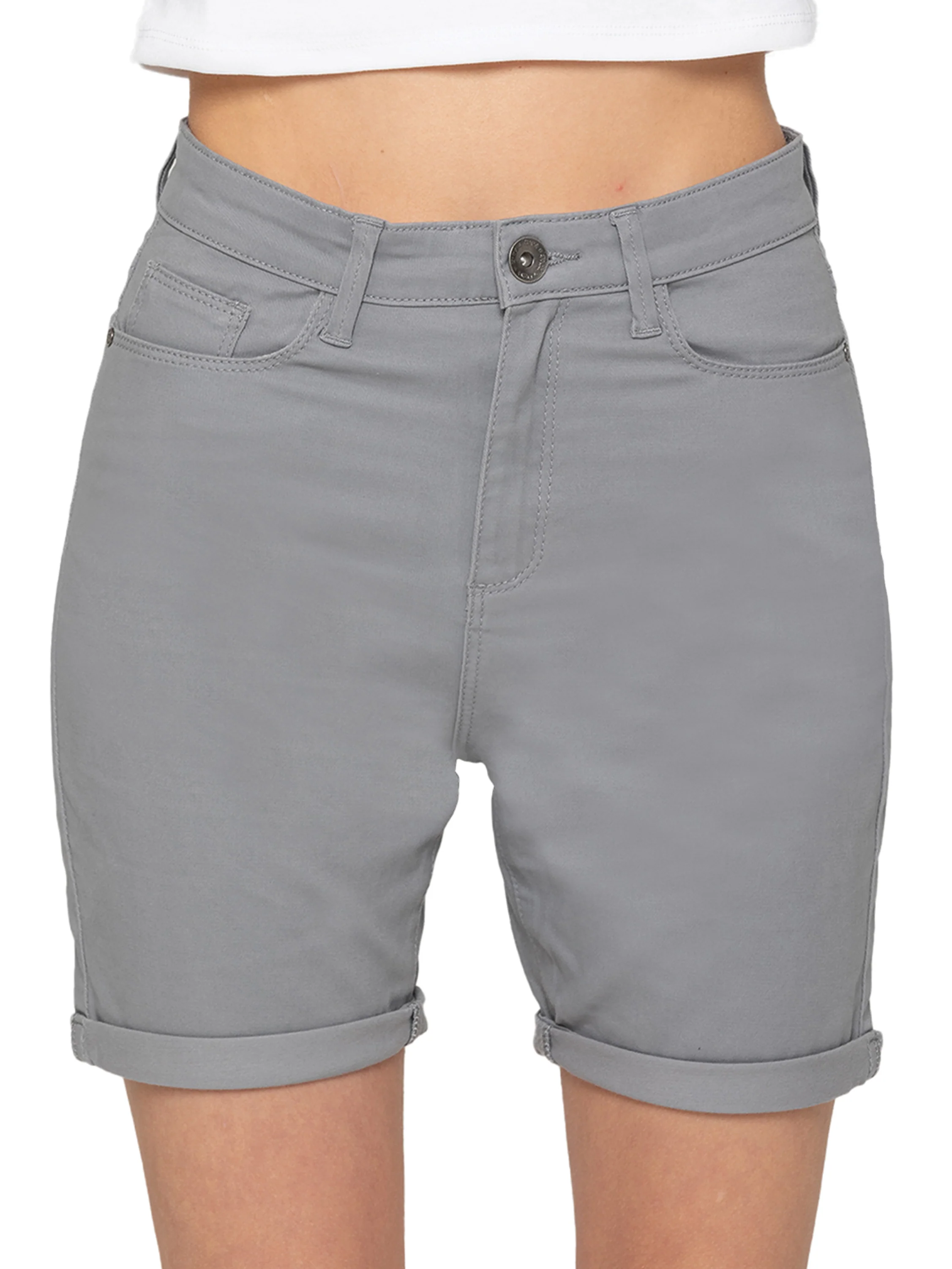Ellie Cotton Blend Chino Shorts - Light Grey - Image 4