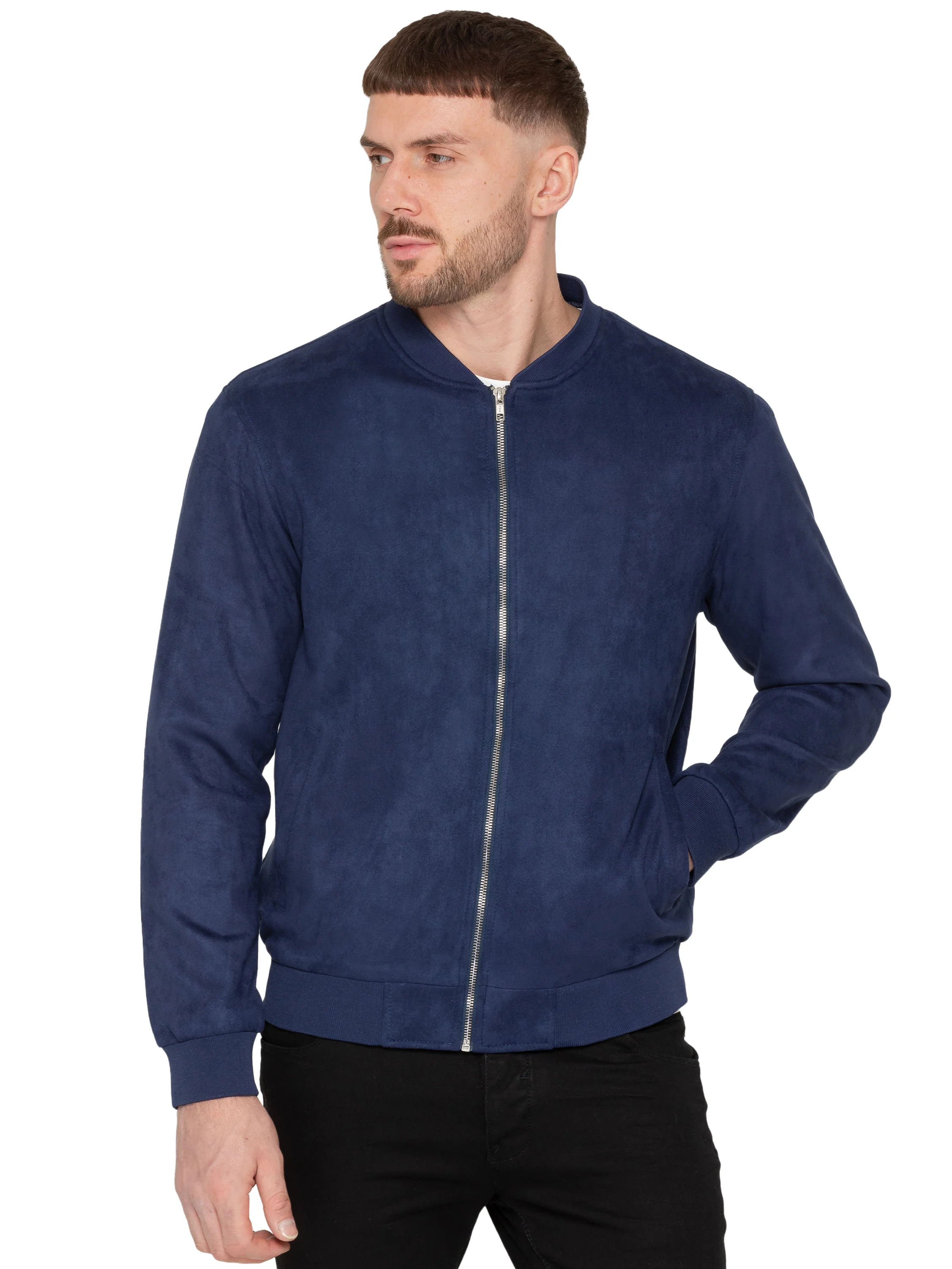 Fio Men's Faux Suede Jacket - Navy - Image 2