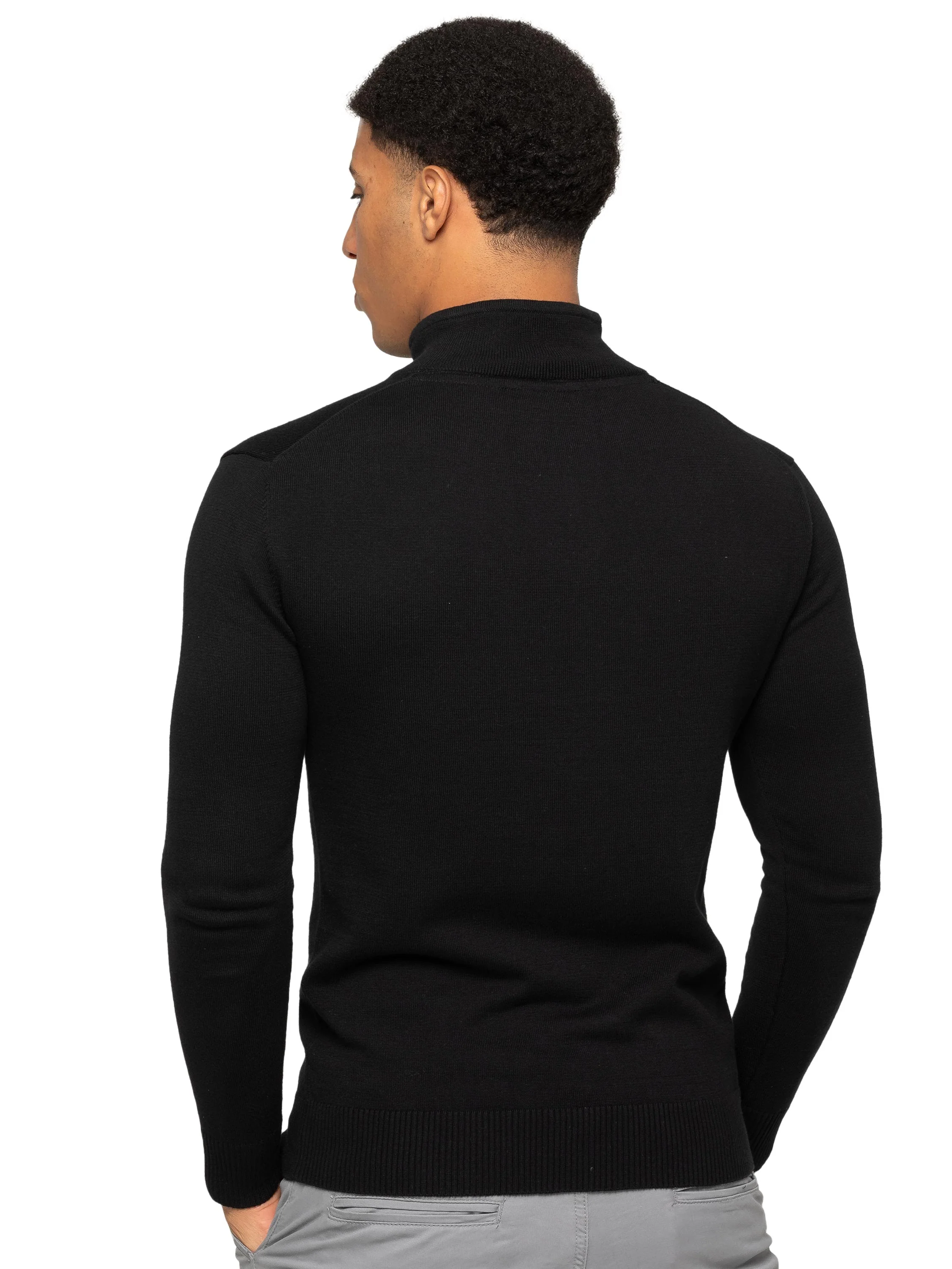 Funnel Neck Half Zip Knit Jumper - Black - Image 2