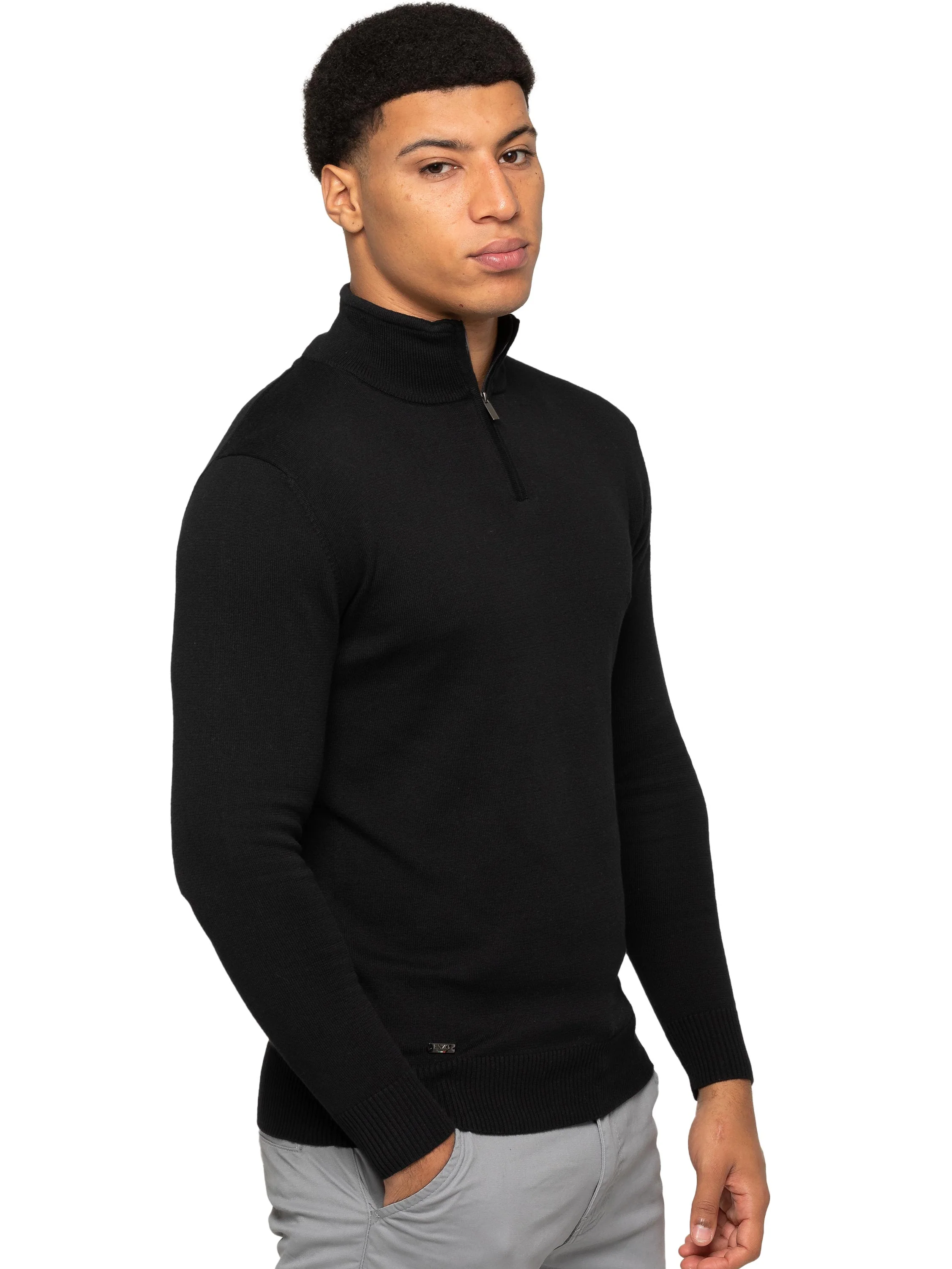 Funnel Neck Half Zip Knit Jumper - Black - Image 3