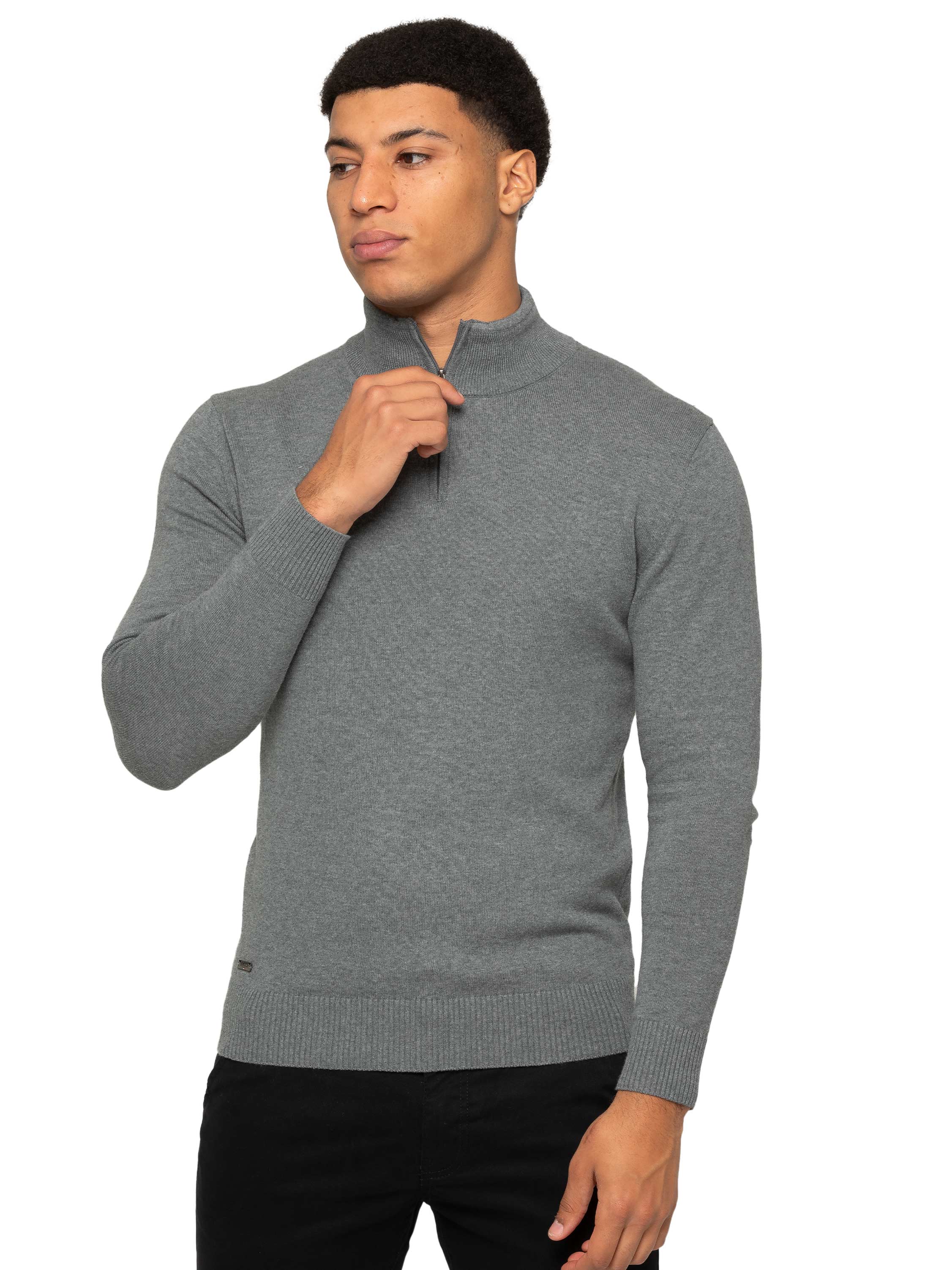 Funnel Neck Half Zip Knit Jumper - Grey - Image 2