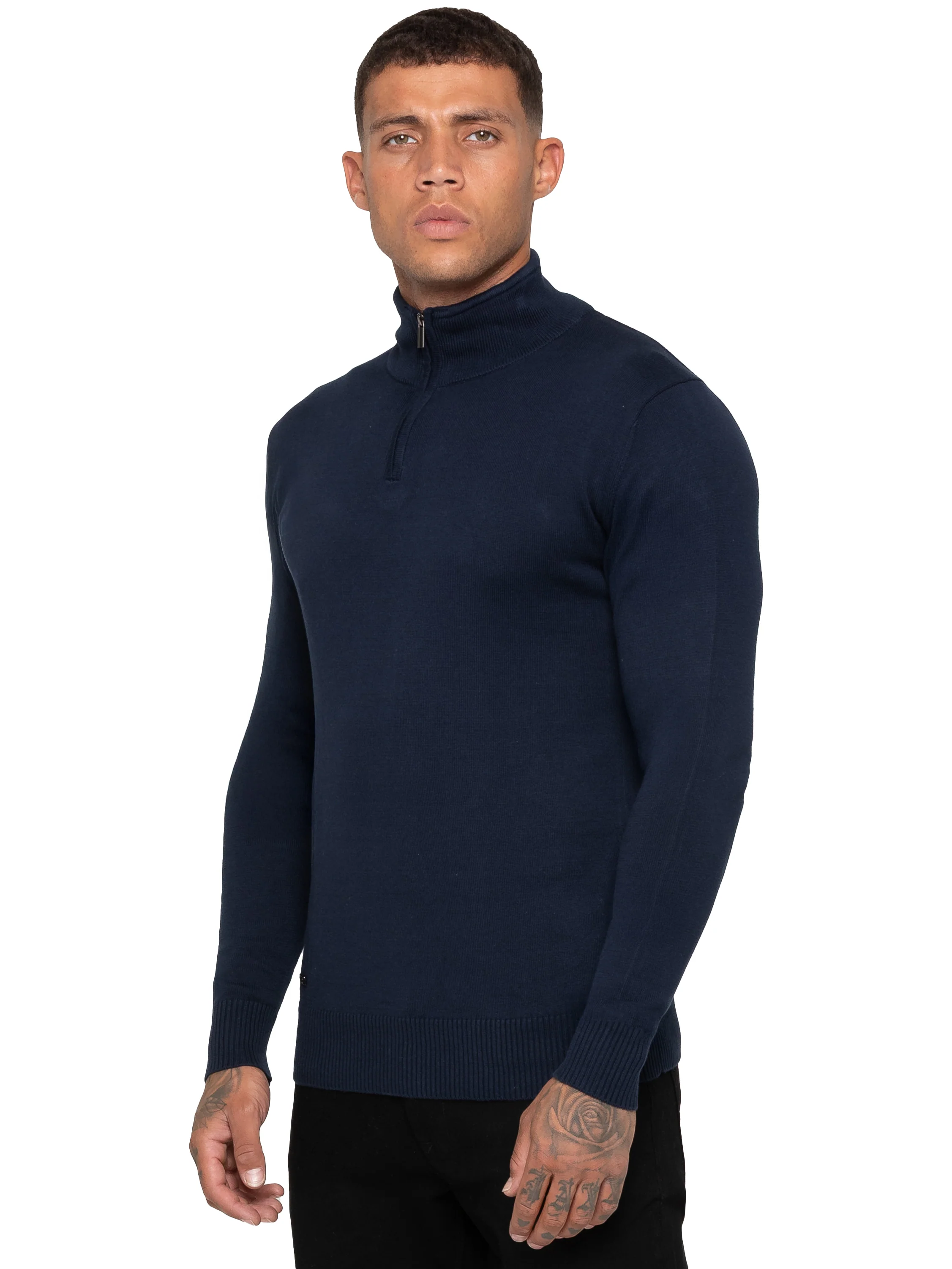 Funnel Neck Half Zip Knit Jumper - Navy - Image 2