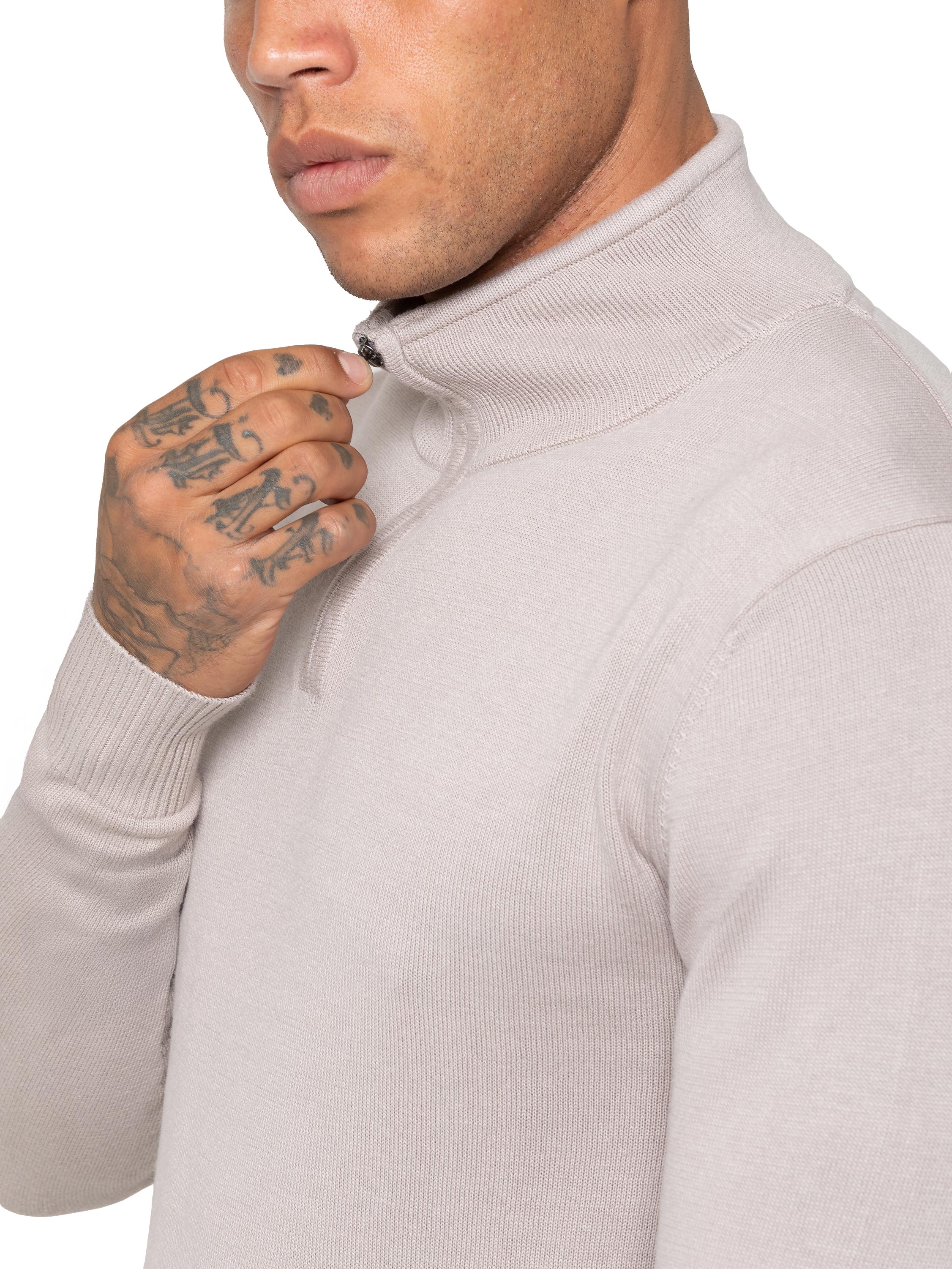 Funnel Neck Half Zip Knit Jumper - Stone - Image 4