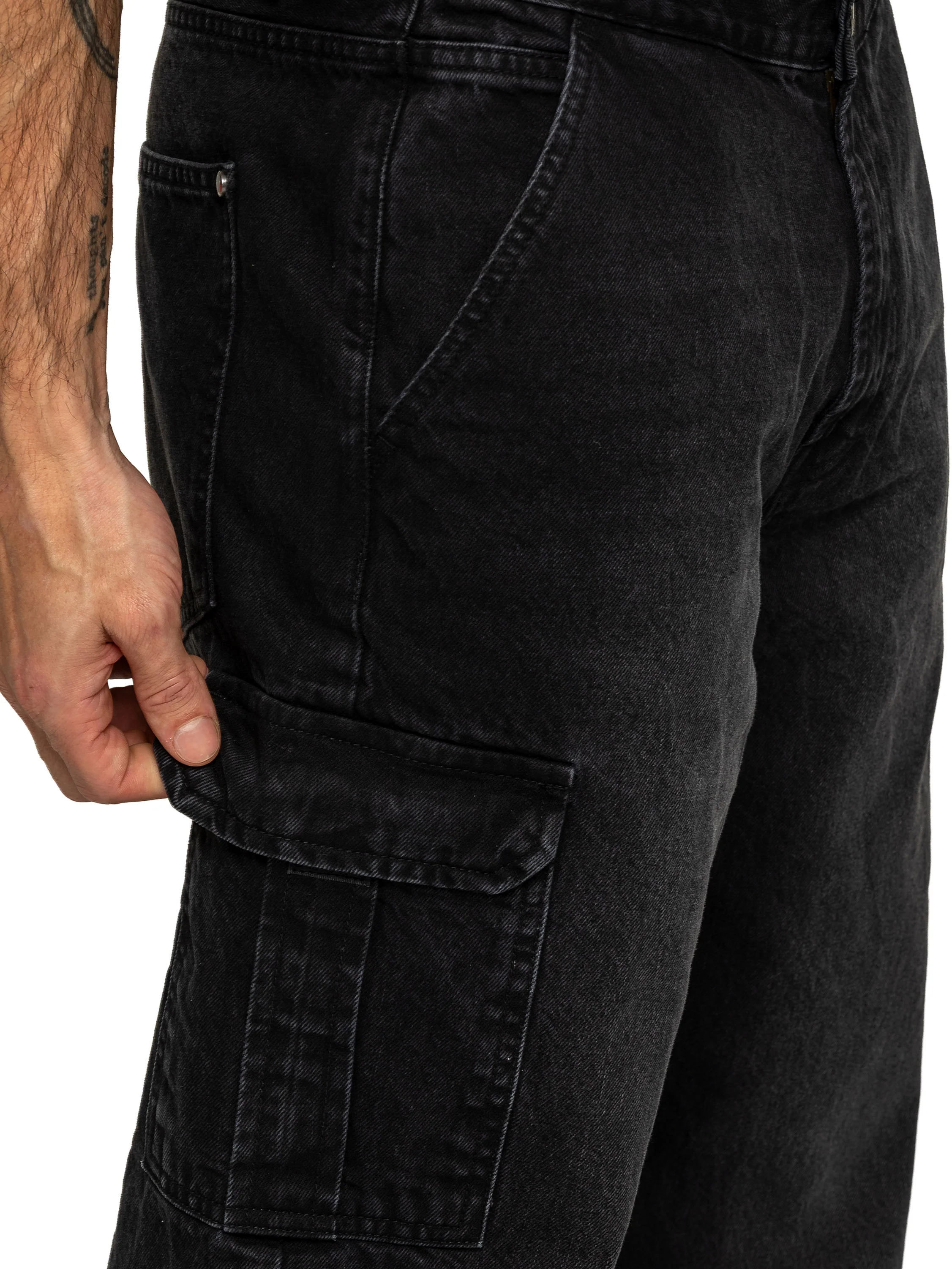 Gonzalo Loose Baggy Cargo Jeans - Black - Image 5