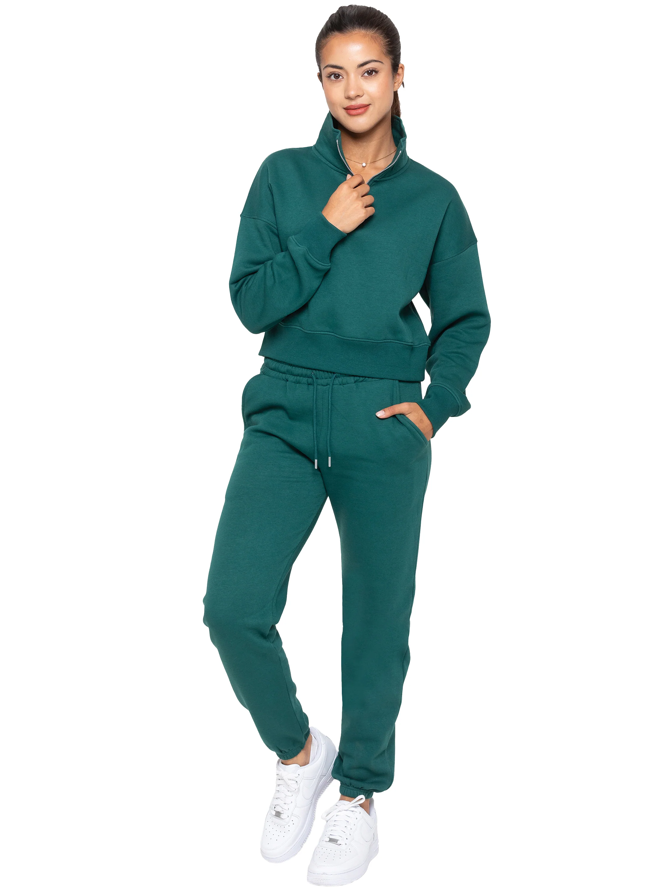 Half Zip Pullover Sweatshirt - Forest Green - Image 4