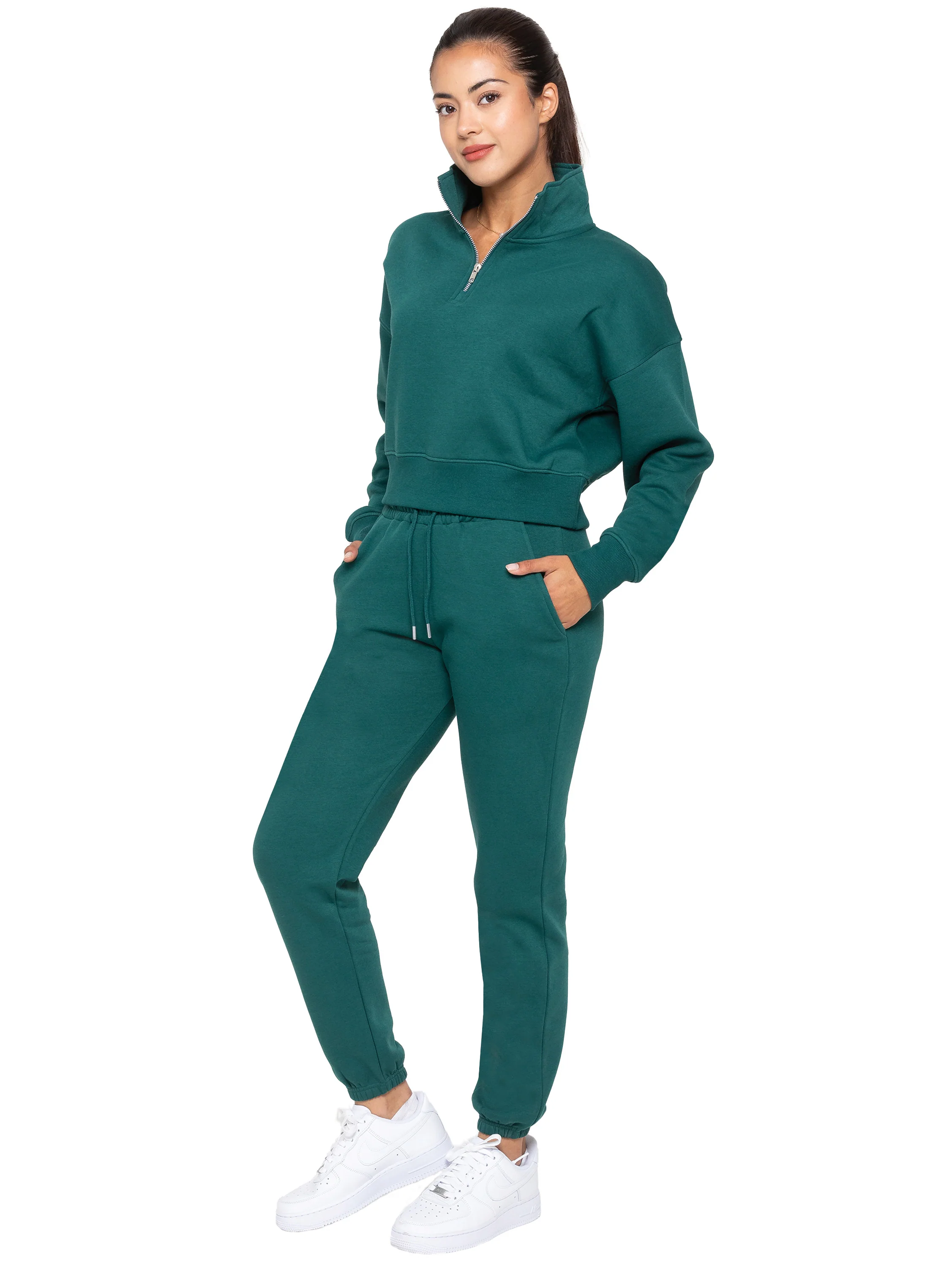 Half Zip Pullover Sweatshirt - Forest Green - Image 5