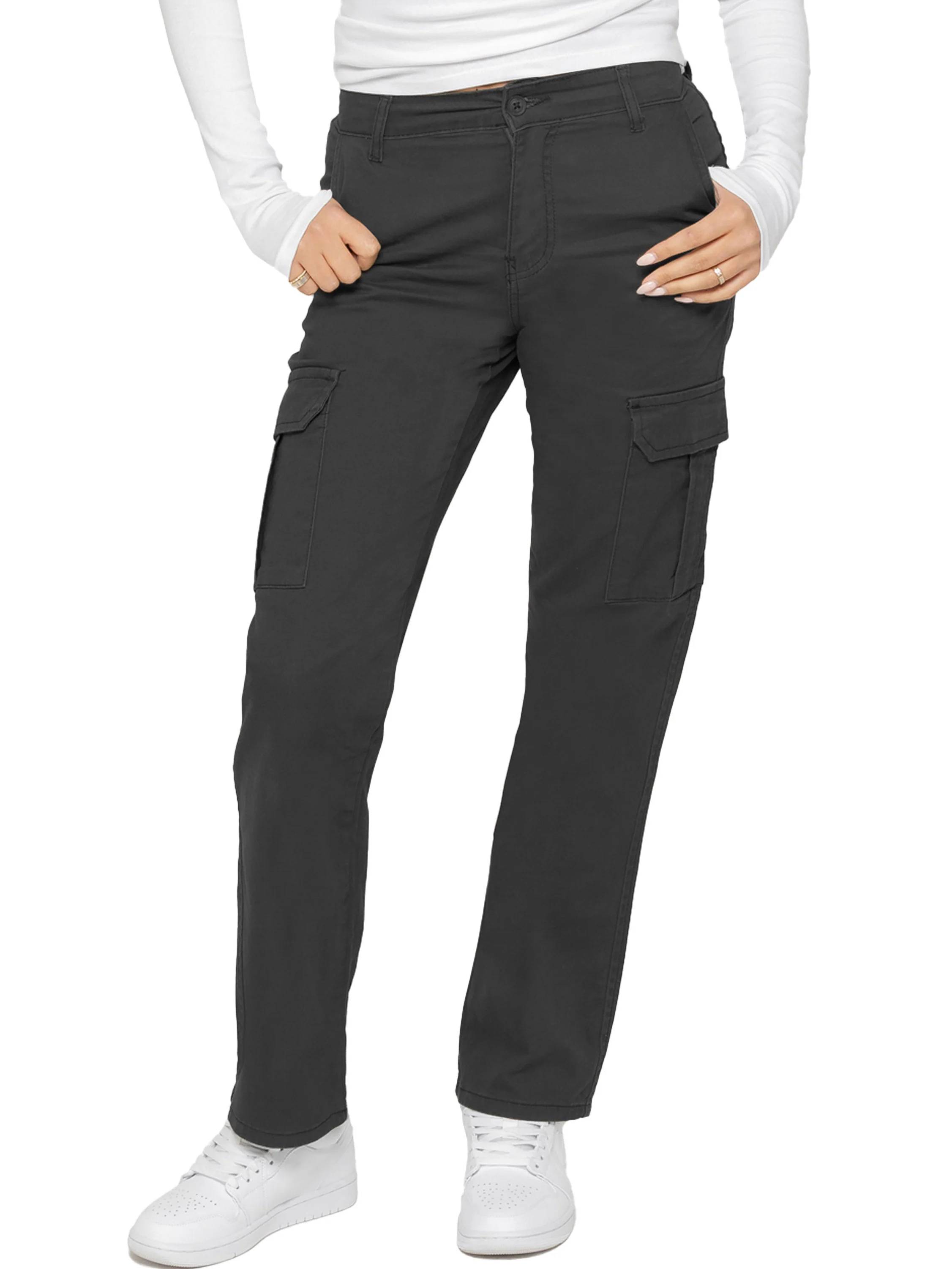 Kara Straight Leg Cargo Trousers - Grey - Image 3