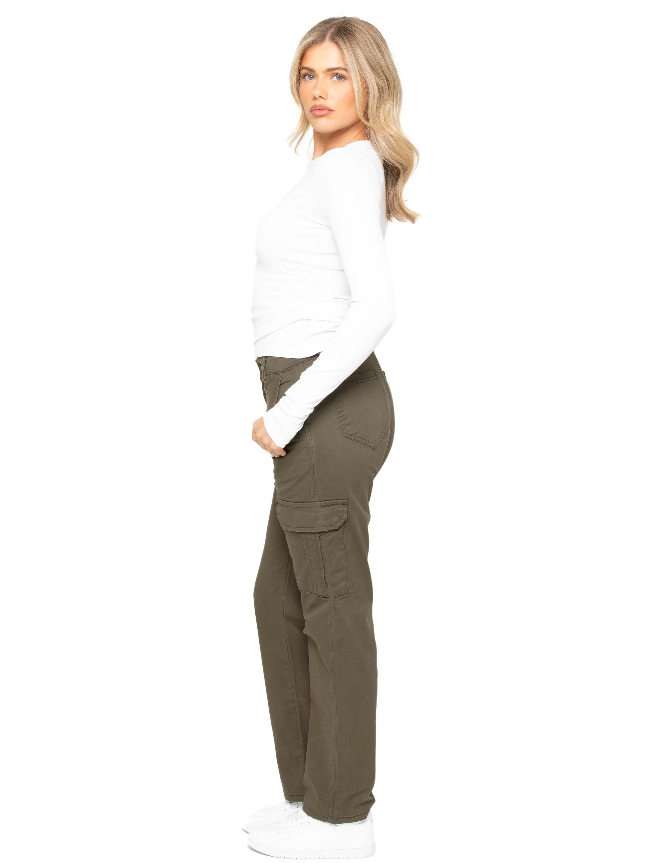 Kara Straight Leg Cargo Trousers - Khaki - Image 3
