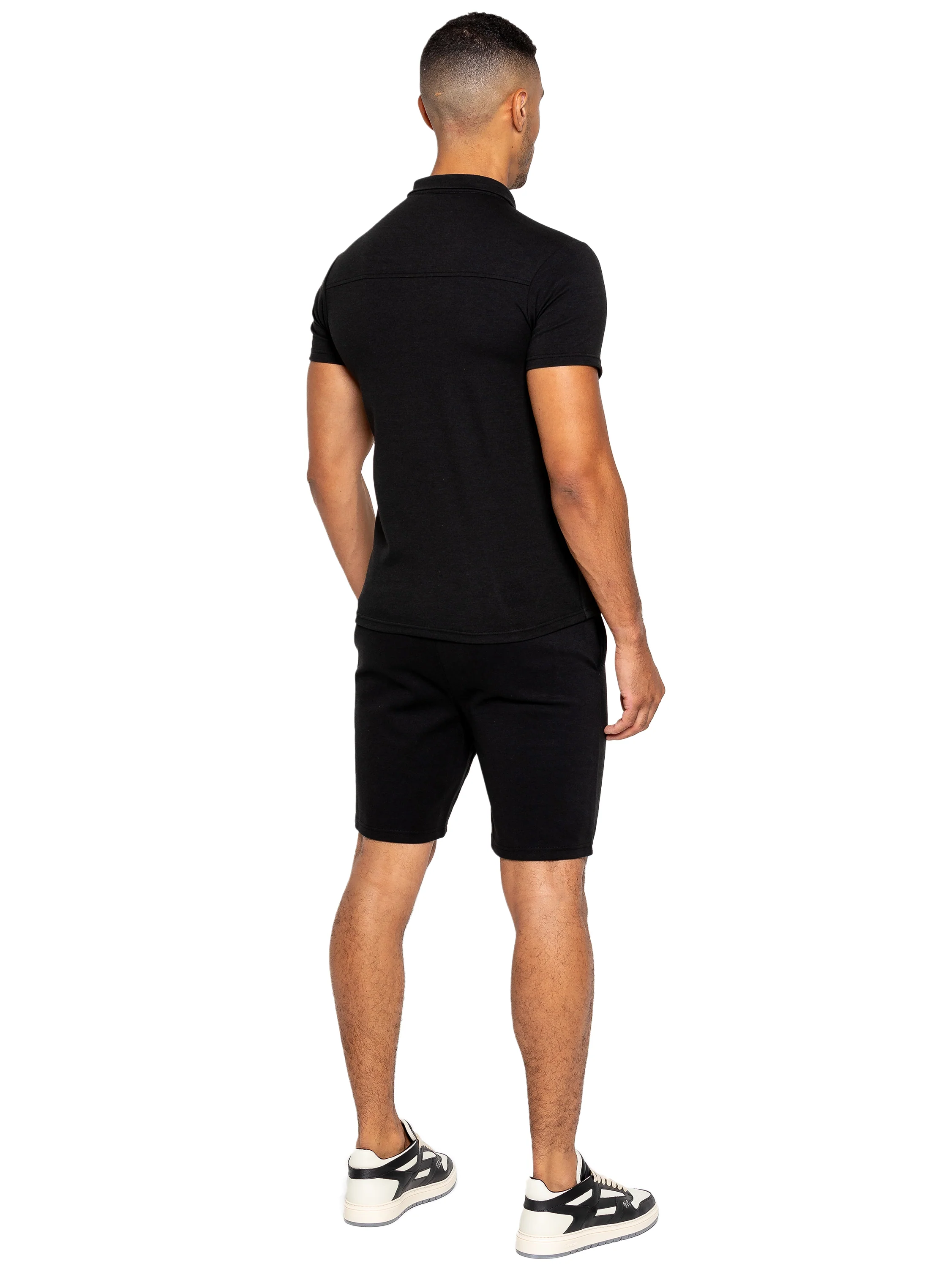 Karson Cotton Zip Polo Shirt and Shorts Set - Black - Image 3