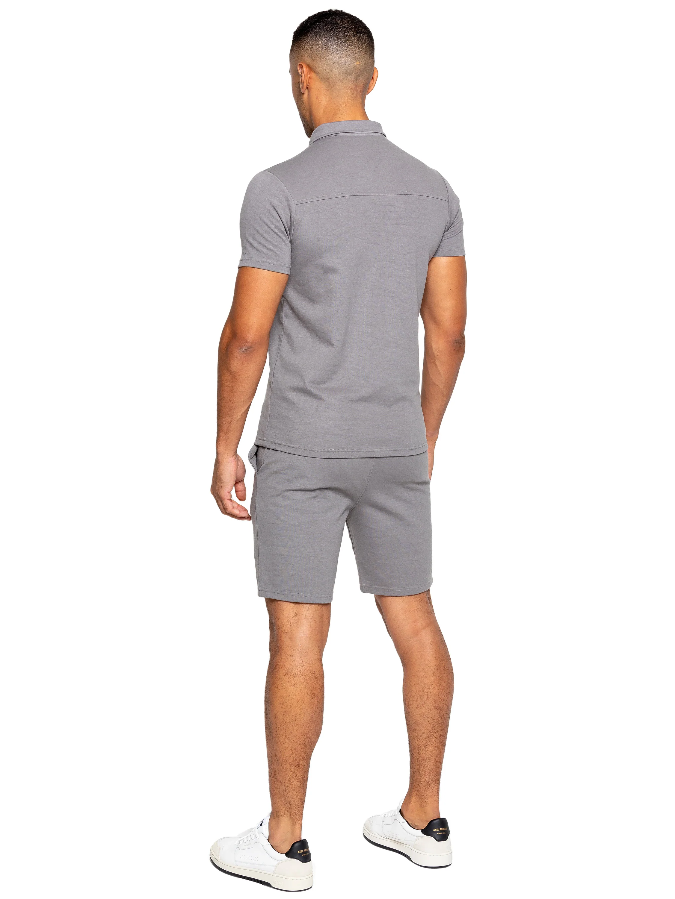 Karson Cotton Zip Polo Shirt and Shorts Set - Grey - Image 5