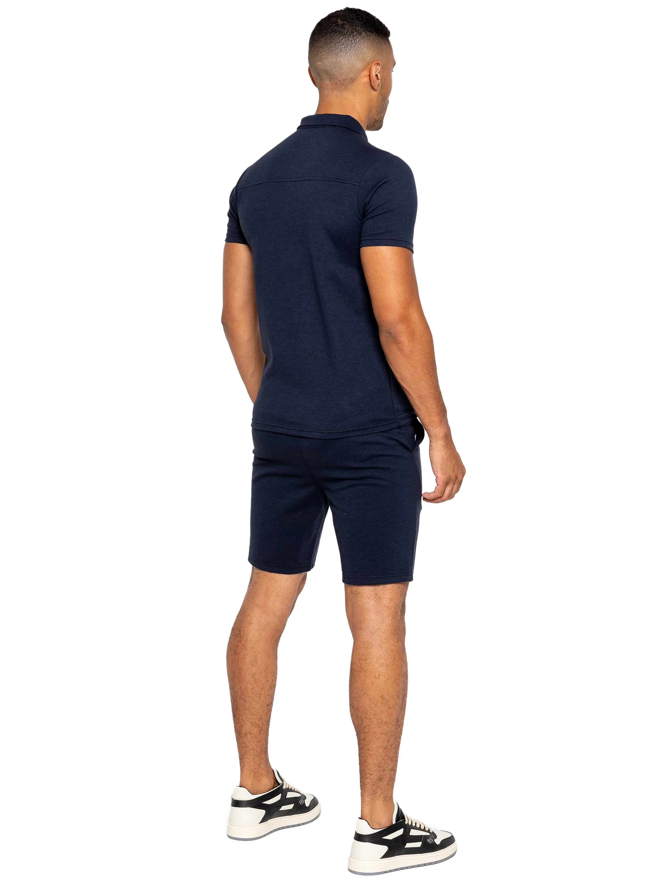 Karson Cotton Zip Polo Shirt and Shorts Set - Navy - Image 4