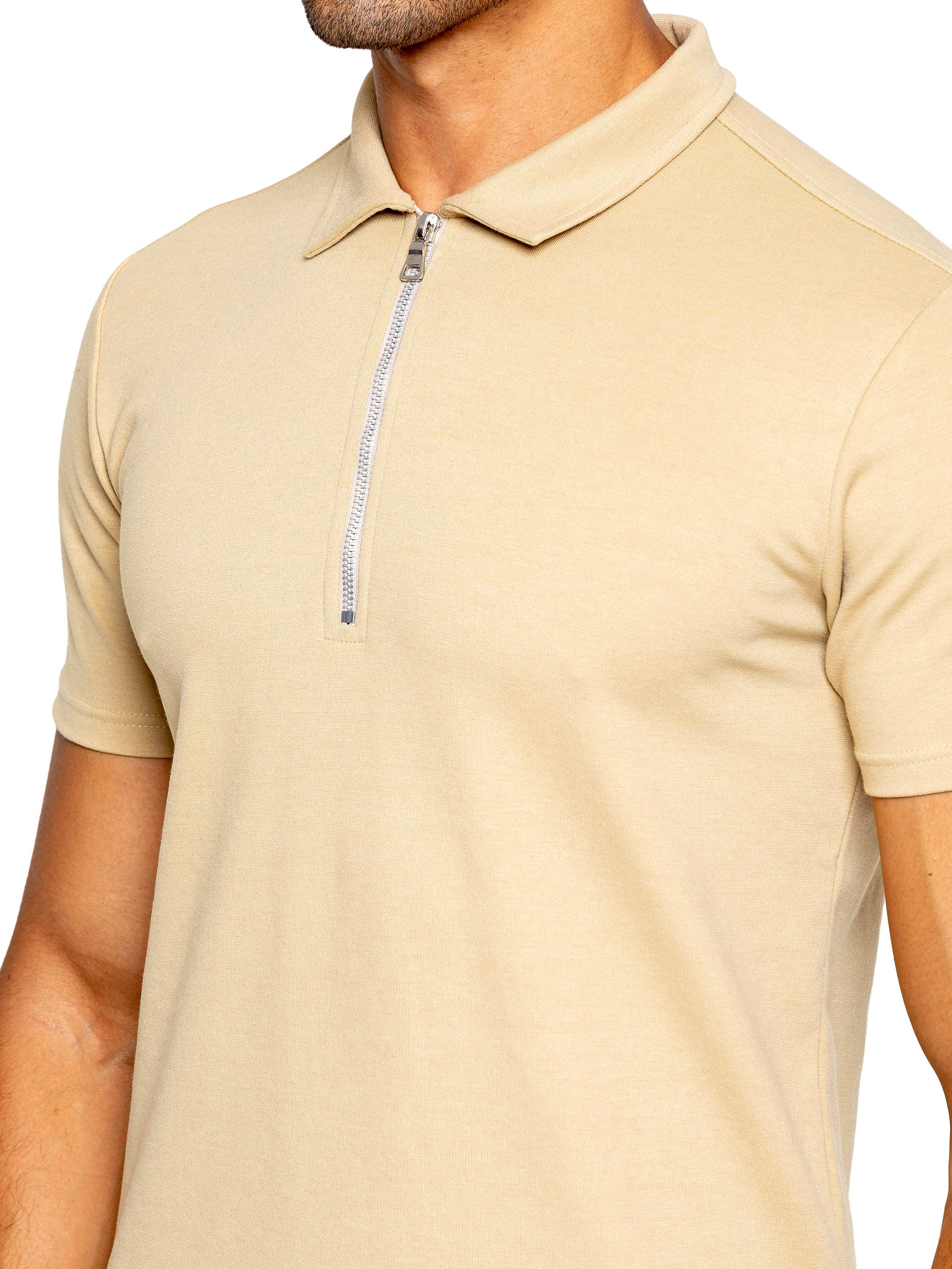 Karson Cotton Zip Polo Shirt and Shorts Set - Stone - Image 3