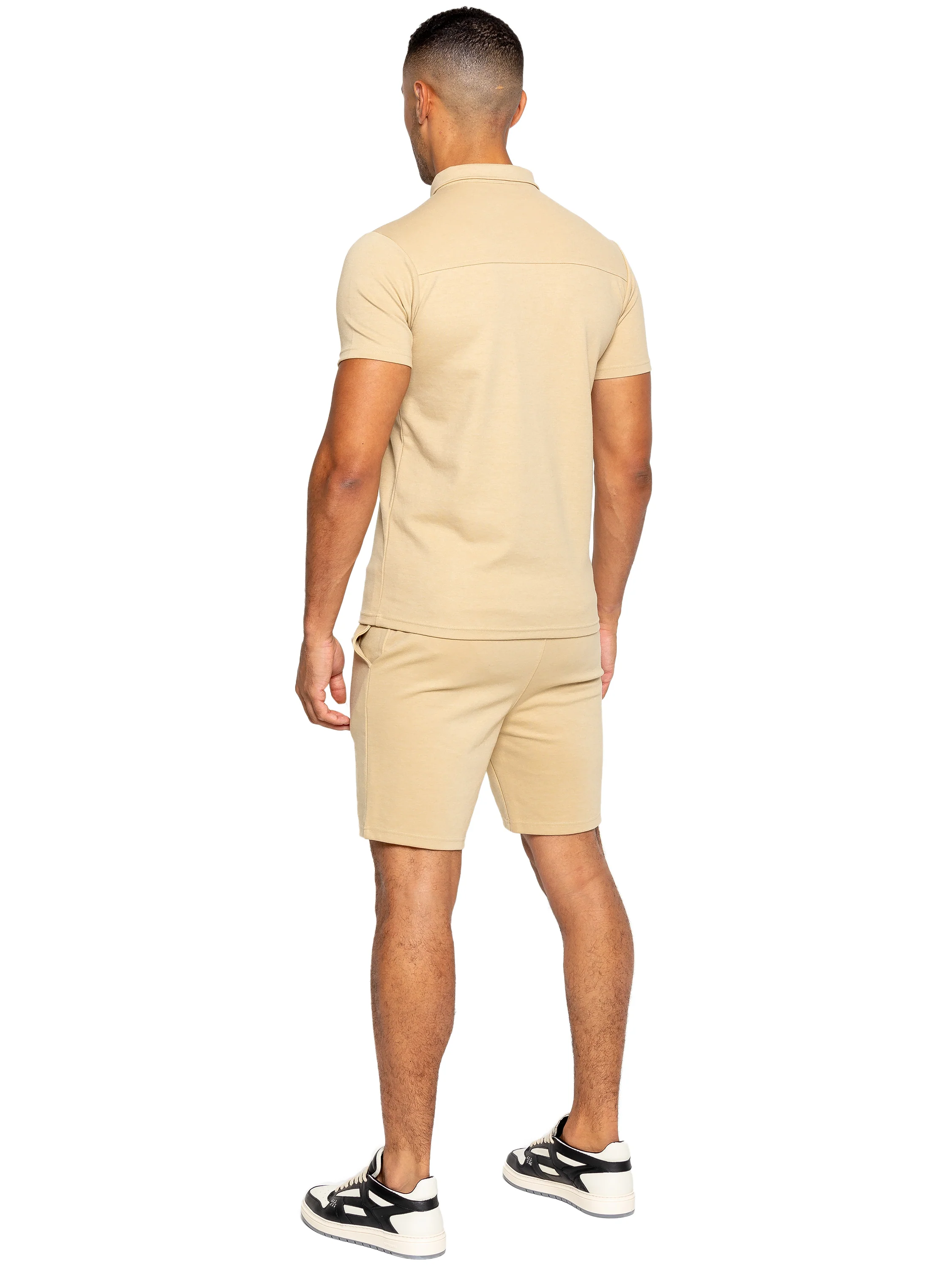 Karson Cotton Zip Polo Shirt and Shorts Set - Stone - Image 4