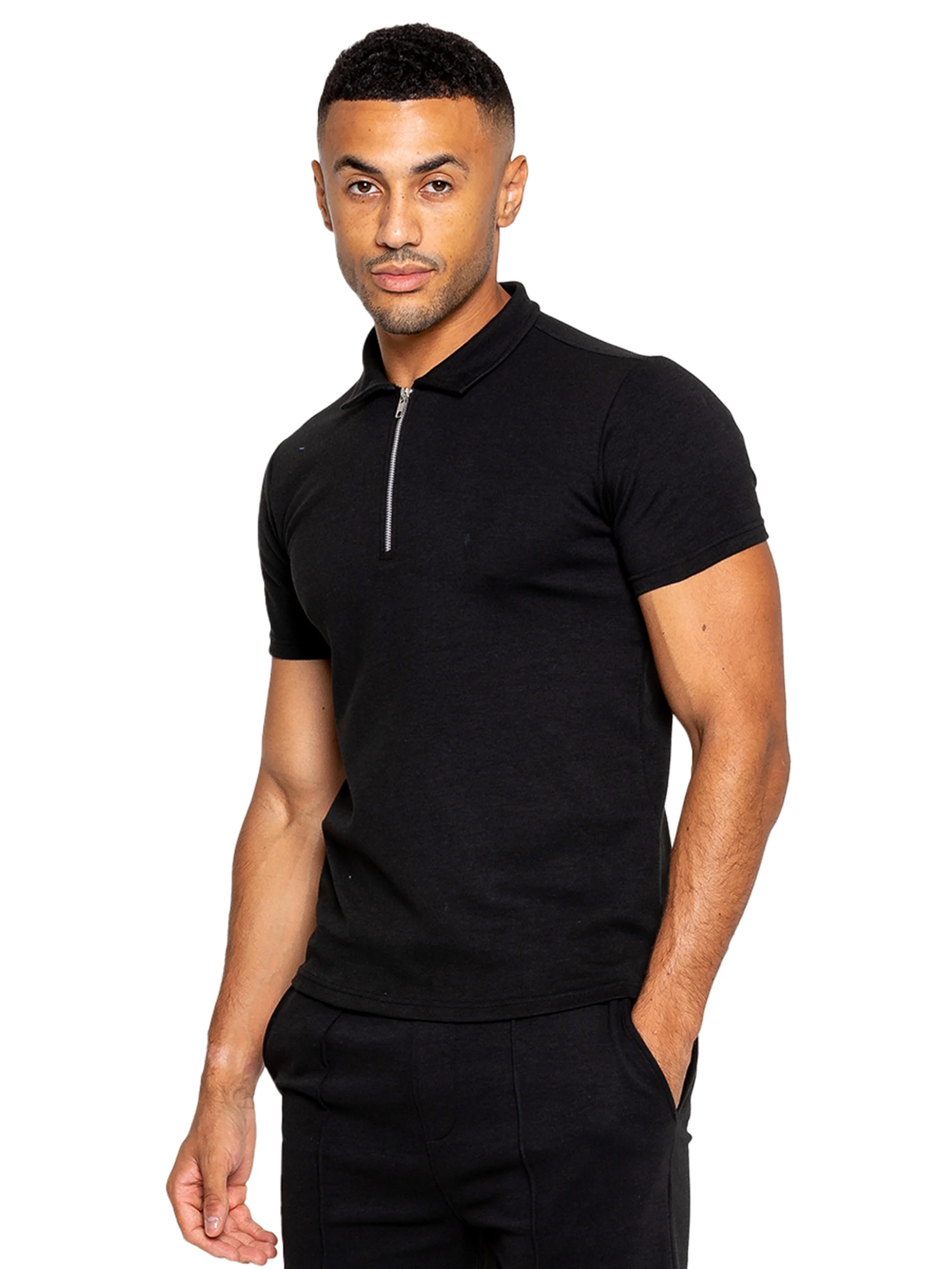 Karson Zip Polo Shirt - Black - Image 3