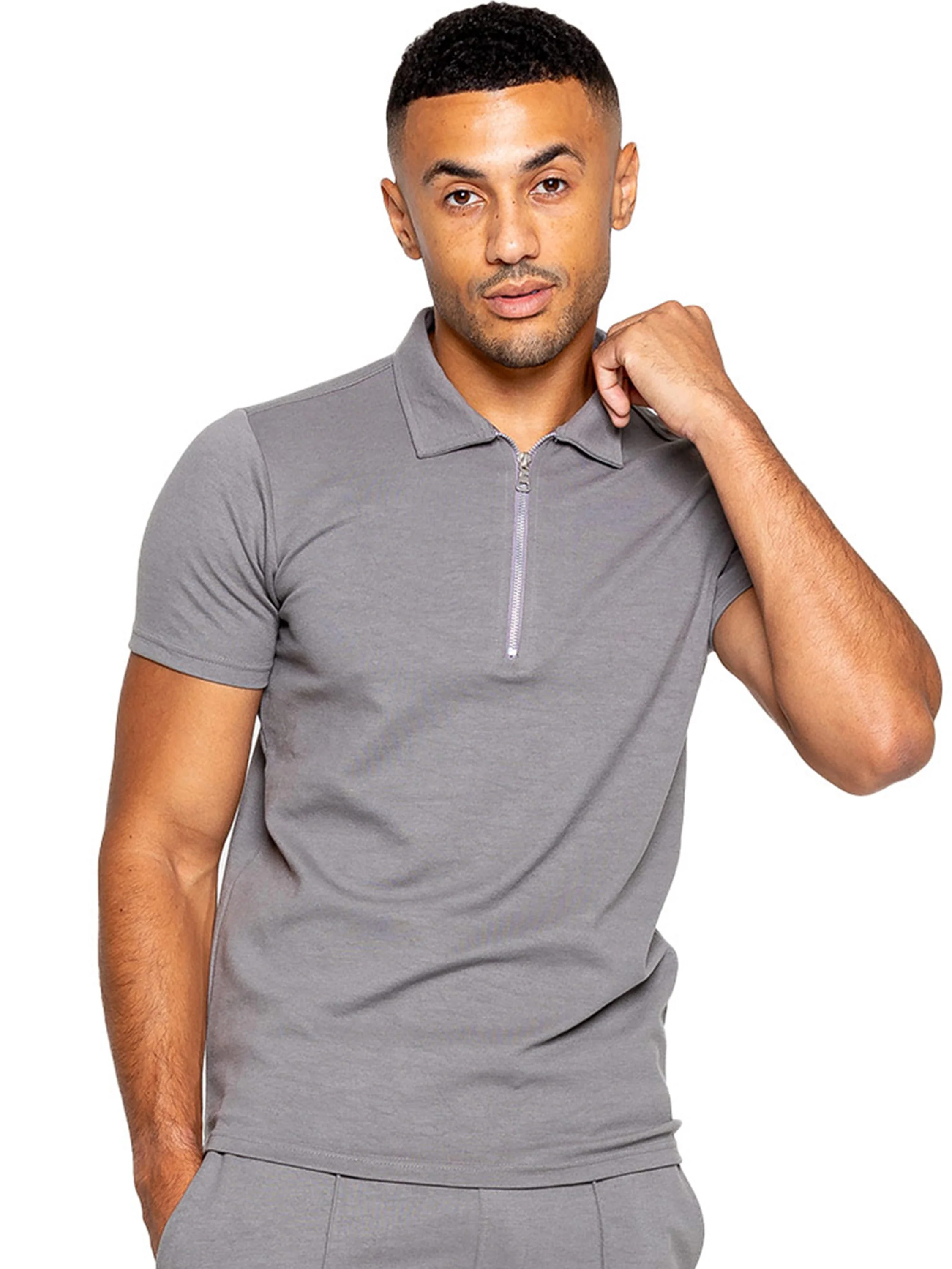 Karson Zip Polo Shirt - Grey