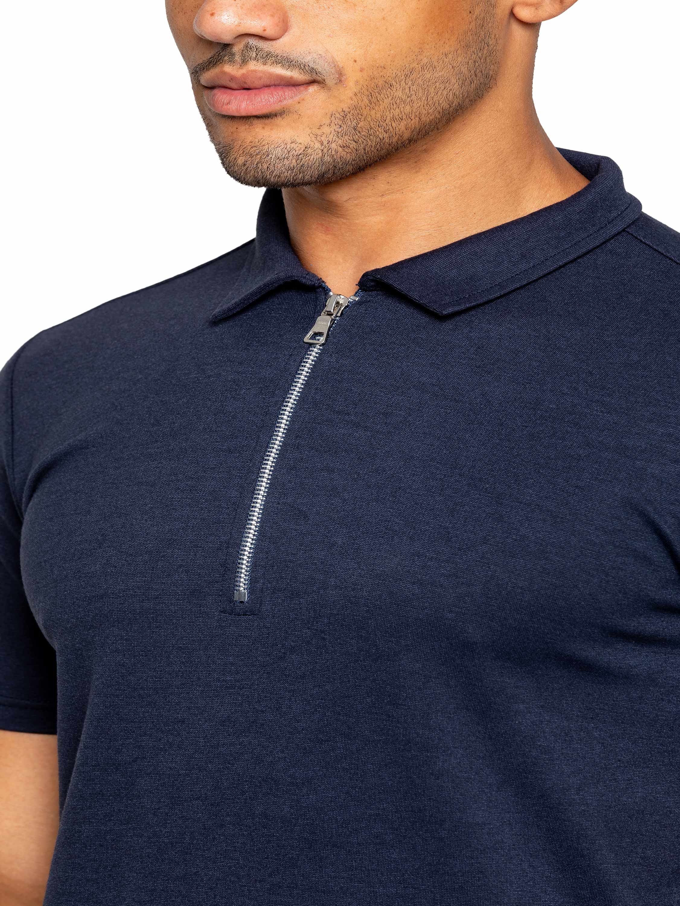 Karson Zip Polo Shirt - Navy - Image 3