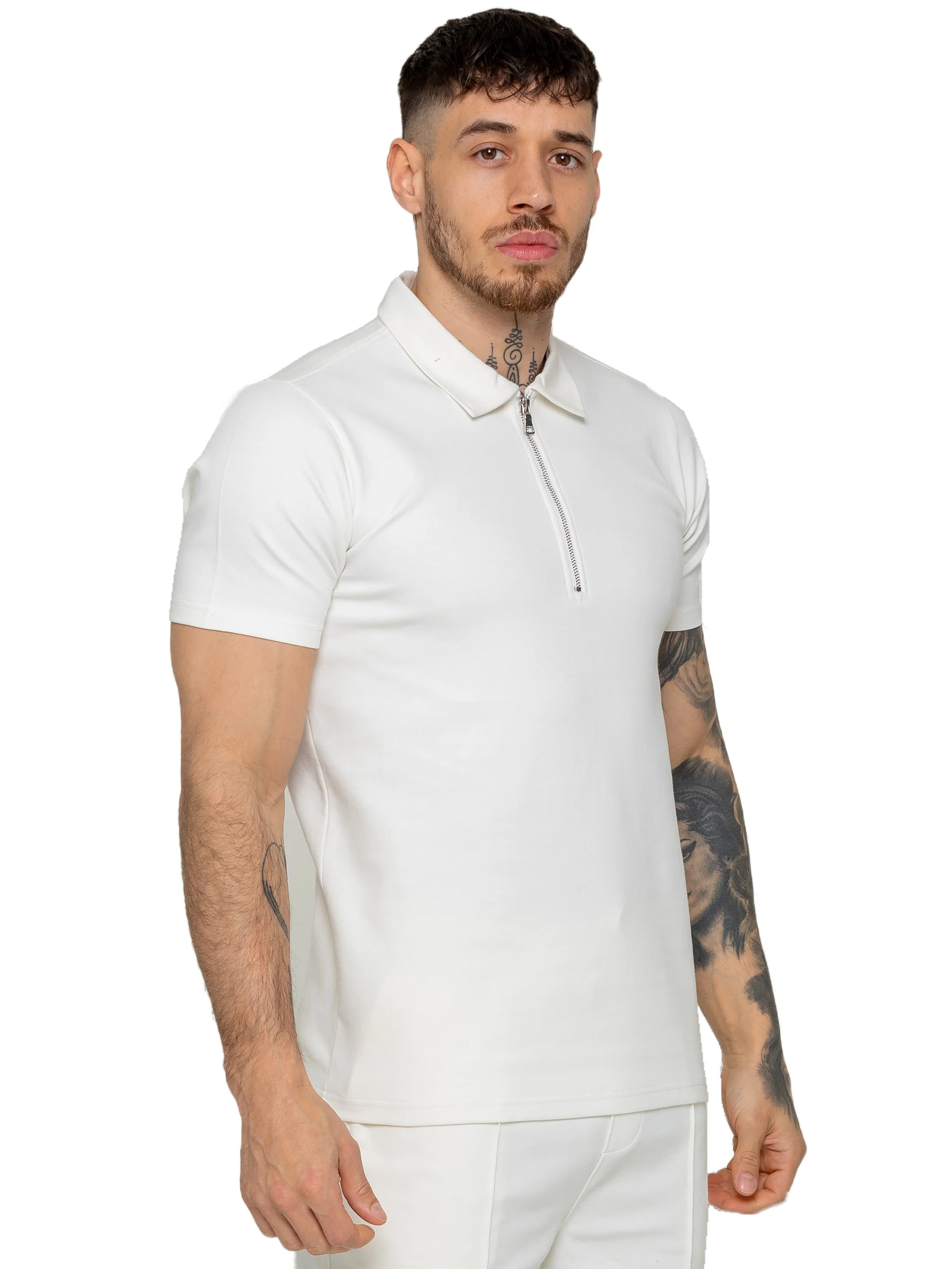 Karson Zip Polo Shirt - Off White - Image 3