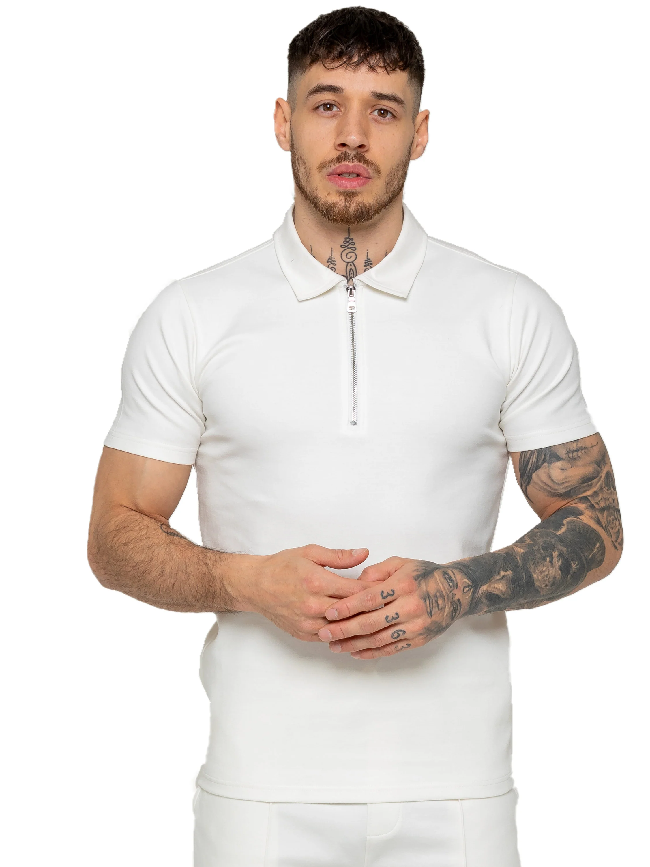 Karson Zip Polo Shirt - Off White - Image 4