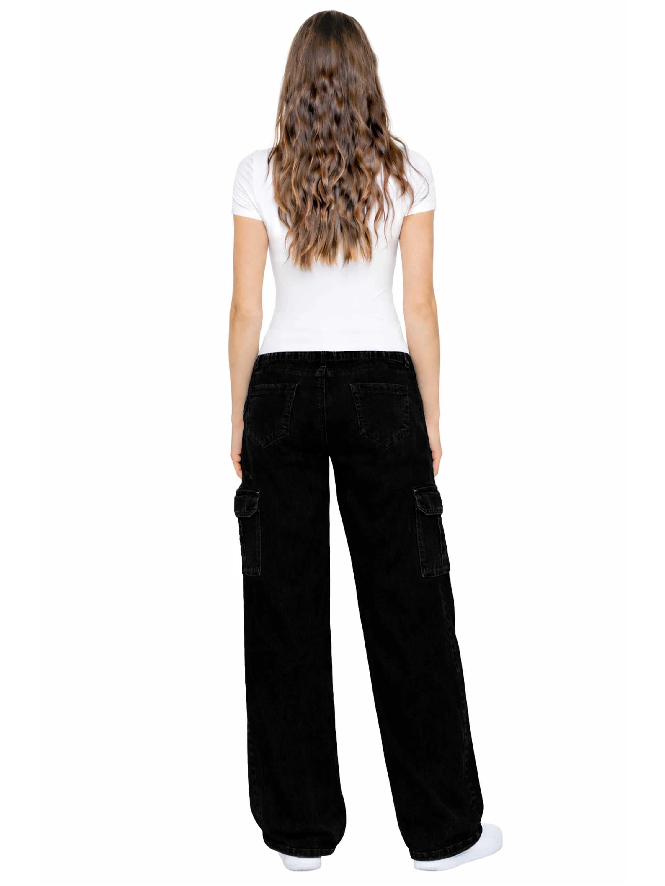 Kira Wide Leg Baggy Cargo Jeans - Black - Image 3